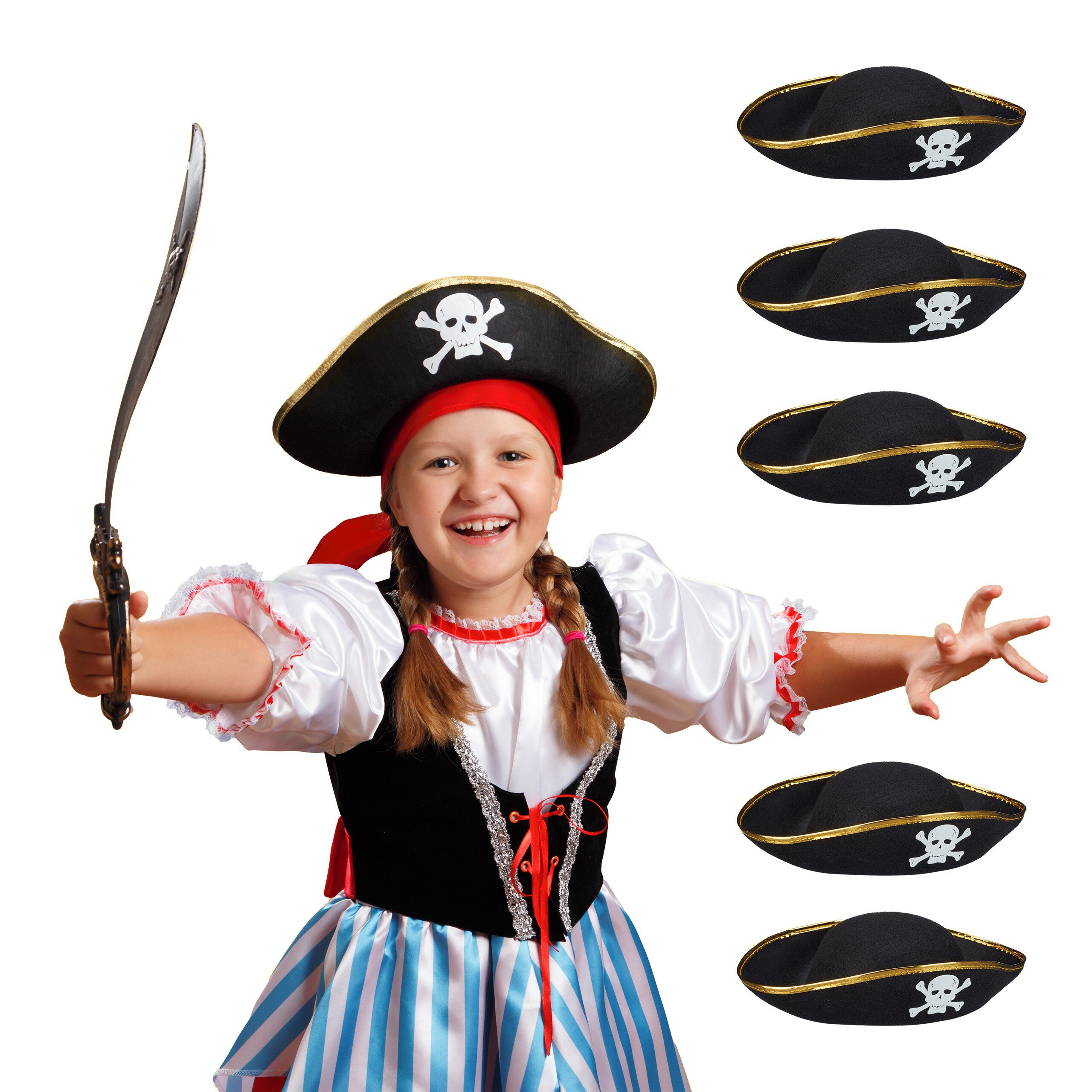 relaxdays Piraten-Kostüm Piratenhut Kinder im 6er Set