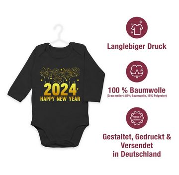 Shirtracer Shirtbody 2024 Happy New Year Feuerwerk gold Silvester Baby