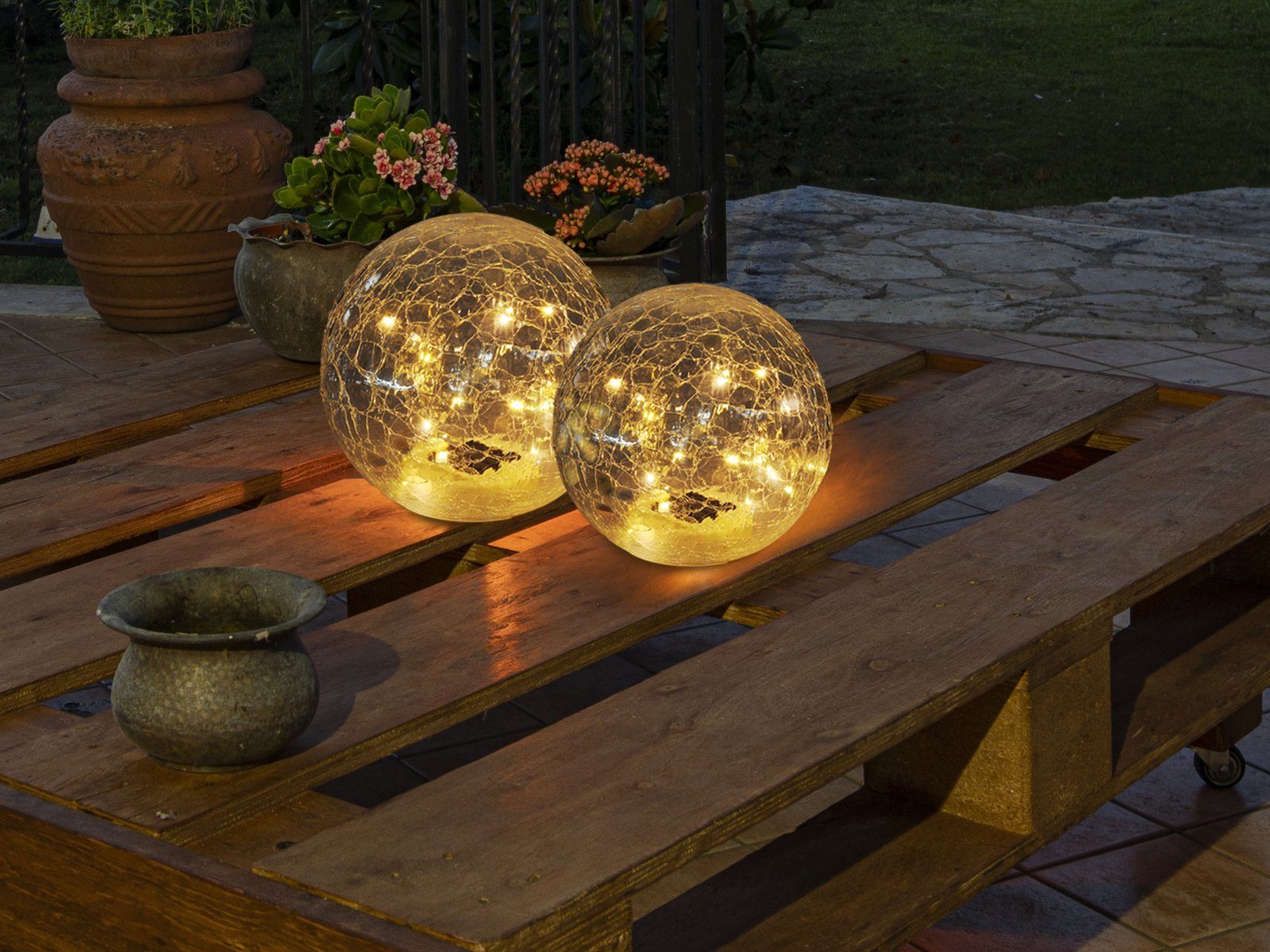 meineWunschleuchte LED Solarleuchte, 2er Set Leuchtkugeln, Garten