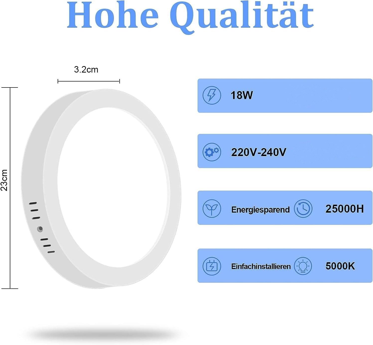 ZMH LED Deckenleuchte Wohnzimmer Ø23CM 18W Deckenlampe Weiß 5000K Küche Kin günstig online kaufen