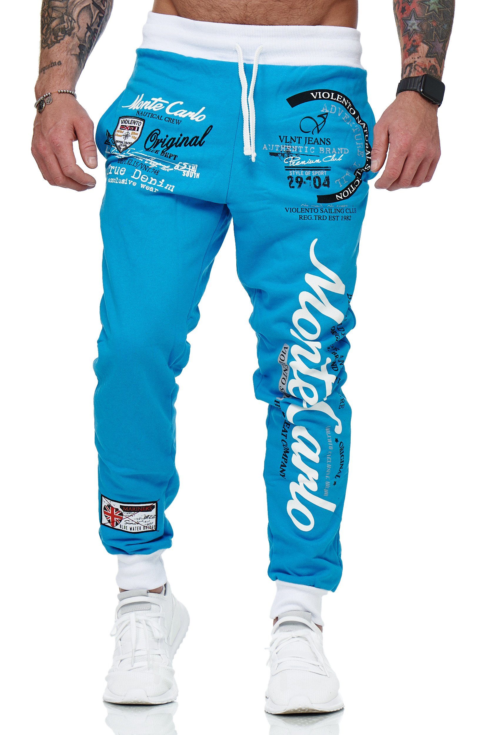 Jogginghose, Freizeit Herren (Sweatpants, Jogginghose Fitness Freizeithose, im Sporthose, Casual Weiß Monte 1-tlg., L.gonline Carlo 592 Türkis modischem Design)