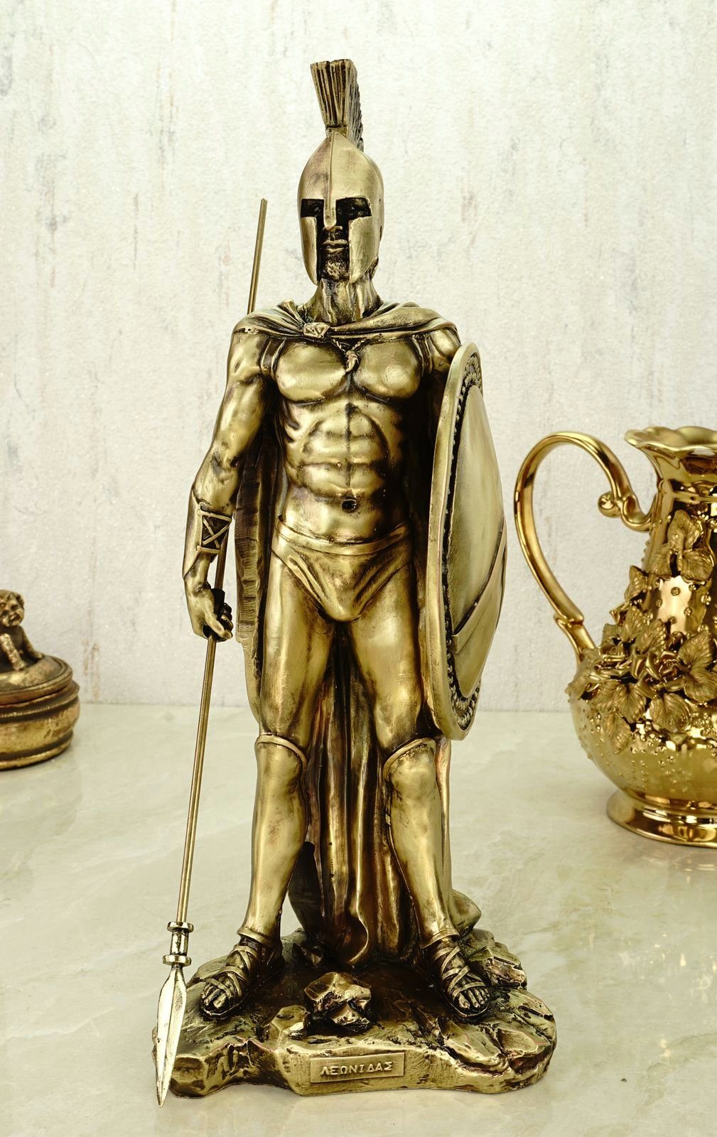 Kremers Schatzkiste Dekofigur Alabaster Leonidas König von Sparta Speer und Schild 35 cm Figur Skulptur
