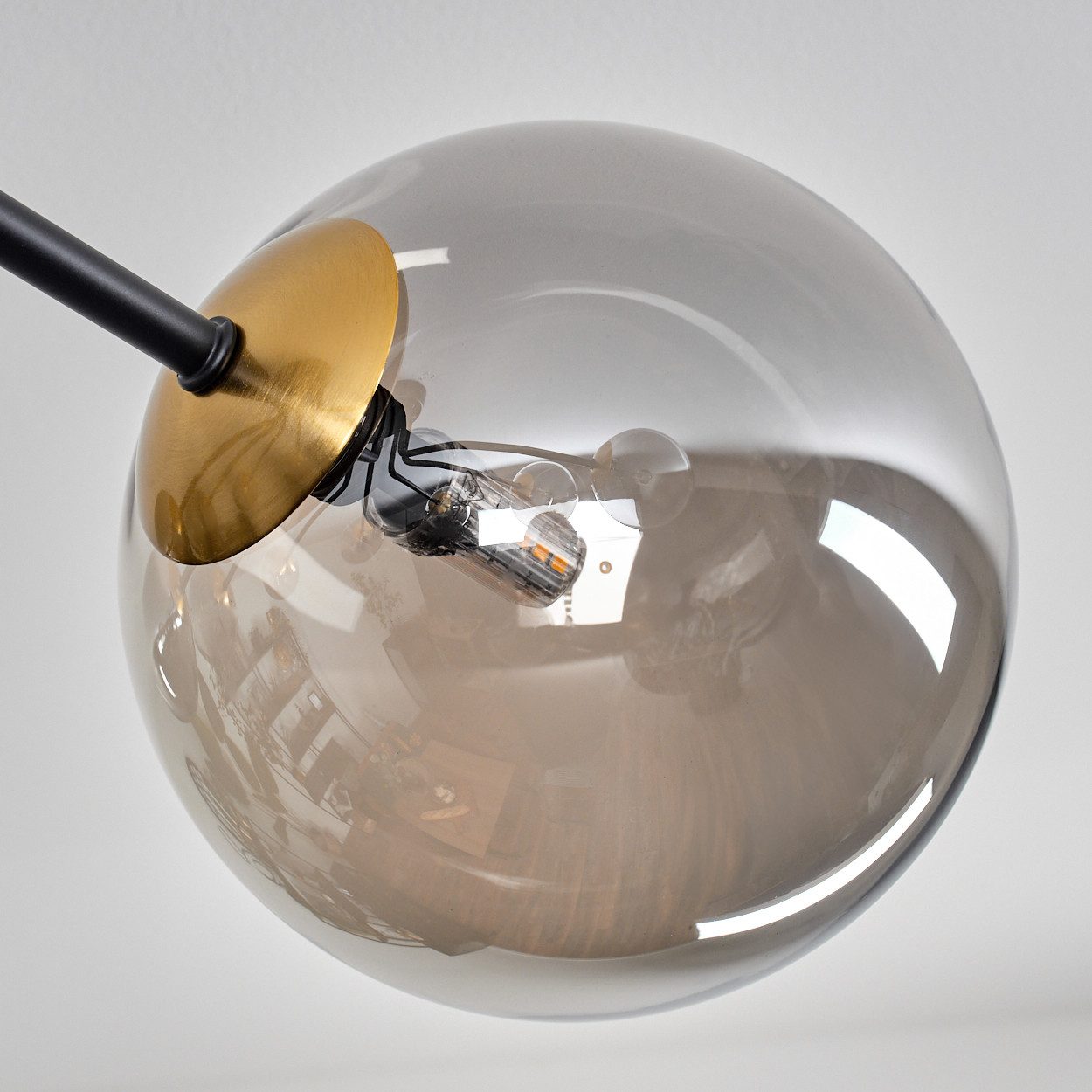 hofstein Deckenleuchte Deckenlampe aus Metall/Glas in Schwarz/Goldfarben/Rauchfarben, ohne Leuchtmittel, retro Leuchte mit Glasschirmen (12cm, 15cm), 8xG9, ohne Leuchtmittel