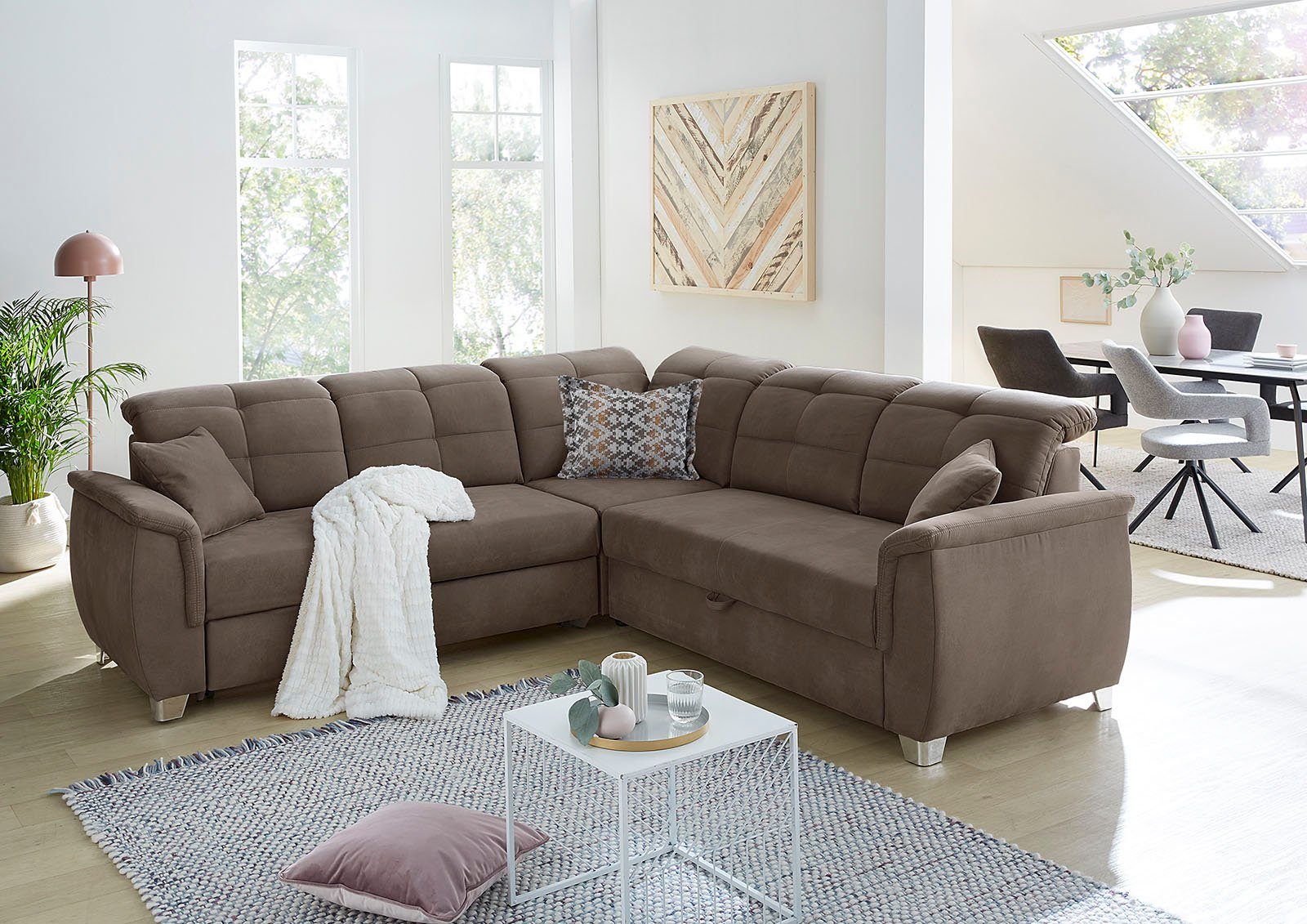 und individuell, | Jockenhöfer Relaxfunktion Ecksofa Udine, Kopfteilen, dunkelbraun dunkelbraun verstellbaren Gästebett- Gruppe 6