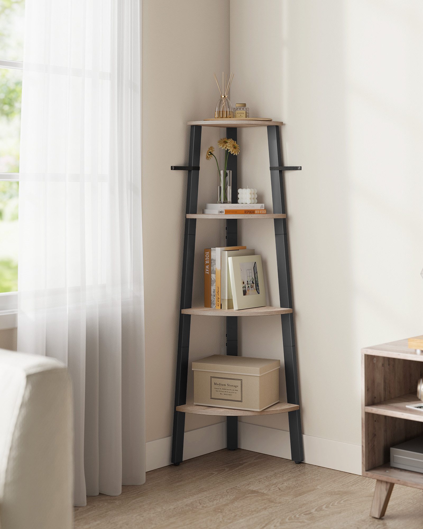 VASAGLE Eckregal, Bücherregal, mit 4/5 Ebenen, H: 125/159cm, mit Stahlrahme günstig online kaufen