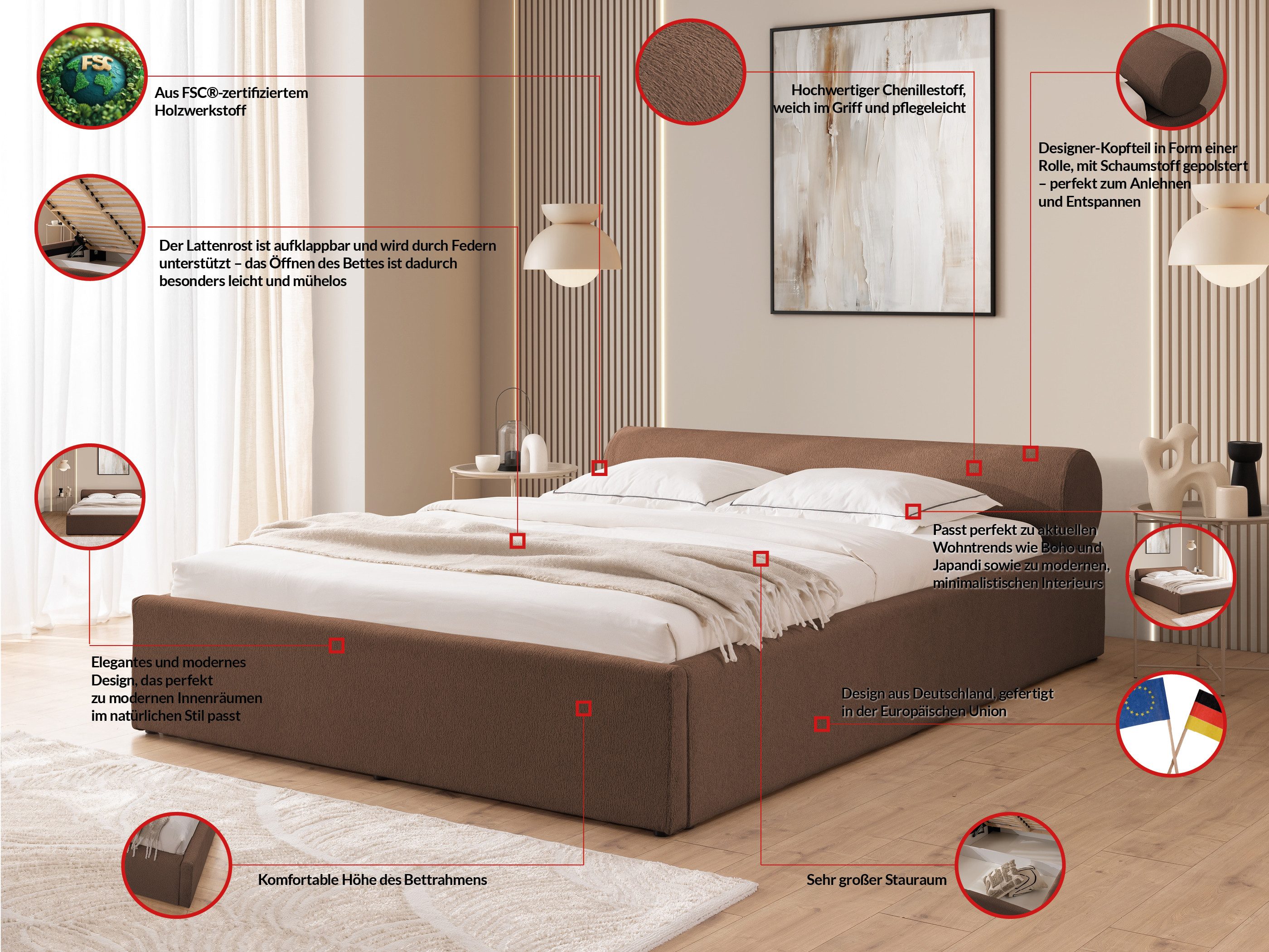 S-Style Möbel Polsterbett Josy aus Chenille-Stoff mit Lattenrost und großem Bettkasten (1 x Polsterbett mit Lattenrost), Chenille-Stoff – Bild 4 von 5