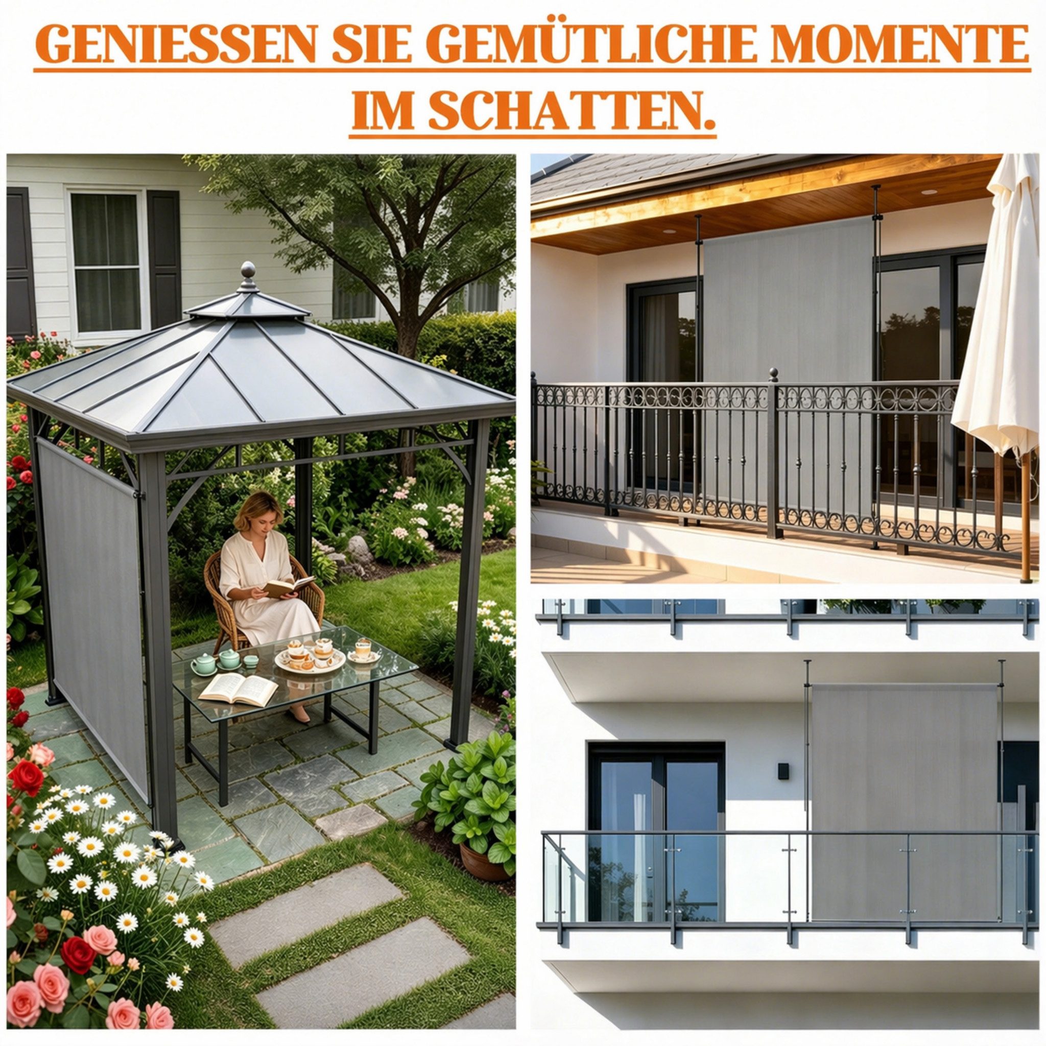 Huracan Senkrechtmarkise Klemmmarkise Ohne Bohren, (Vertikalmarkise Mit Handkurbel, Höhenverstellbarer Balkon-Sichtschutz) Wetterfester Sonnenschutz Für Terrasse Und Garten