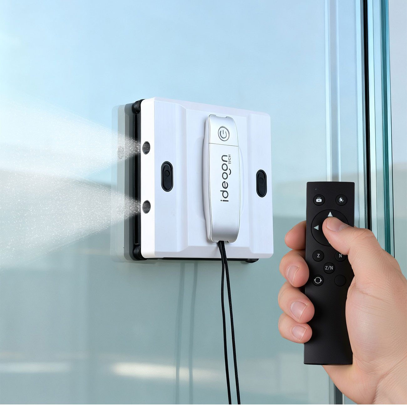 shop'n smile ideoon Fensterputzroboter Profi Fensterputz Roboter Sprühfunktion Glasreiniger Roboter & Pads, 40ml Tank, Bis zu 0,41 m²/Min. App, 72W & Not-Akku