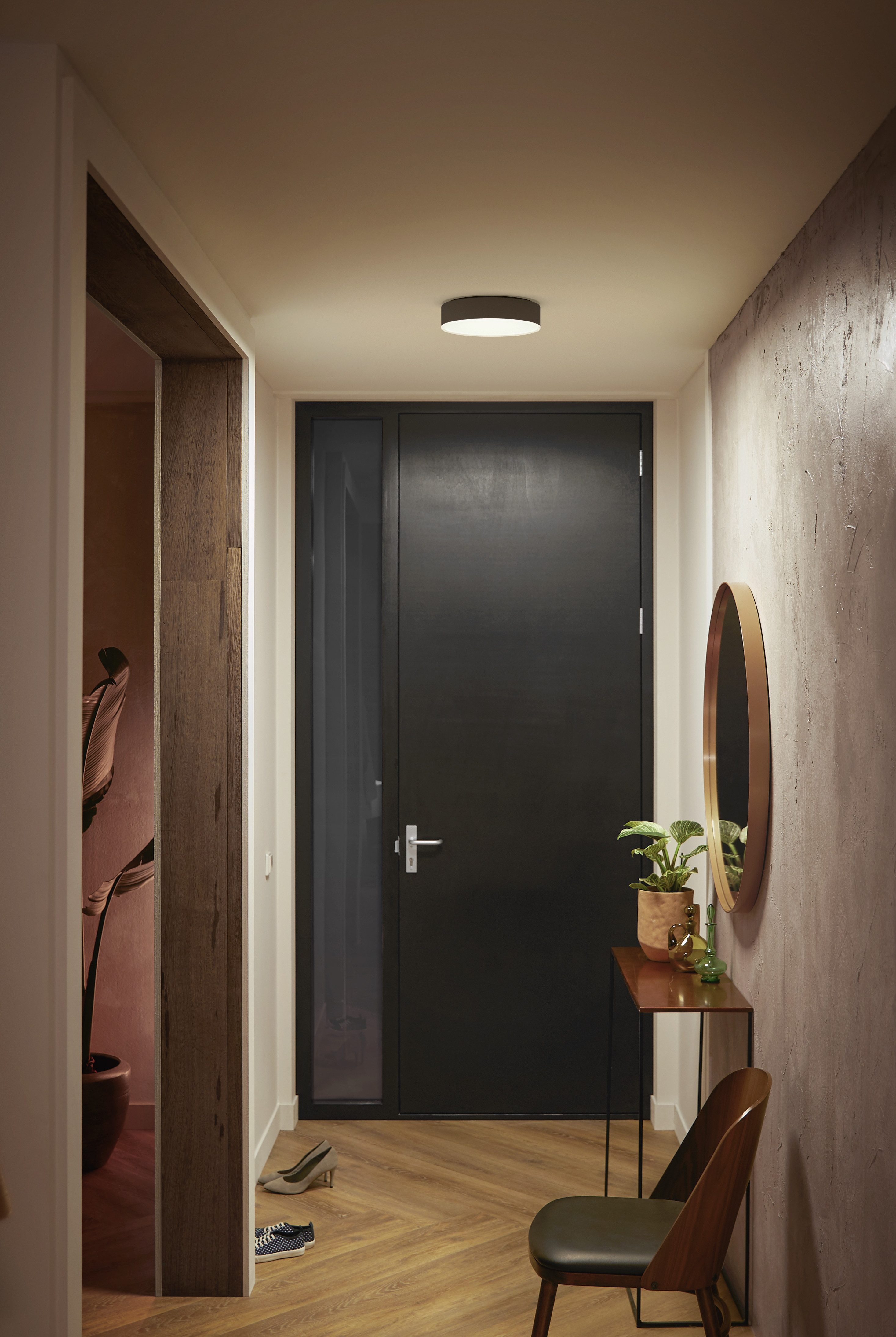 Philips Hue Smarte LED-Leuchte White Ambiance Enrave Deckenleuchte S schwarz, Abschaltautomatik, Bluetooth, CCT - über Fernbedienung, Dimmer, Dimmfunktion, Farbsteuerung, Fernbedienung, Infrarot inkl., Leuchtdauer einstellbar, Memoryfunktion, Nachtlichtfunktion, Smart Home, Timerfunktion, dimmbar über Fernbedienung, erweiterbar, mehrere Helligkeitsstufen, LED wechselbar, warmweiß - kaltweiß, inkl. Philips Hue Dimmschalter