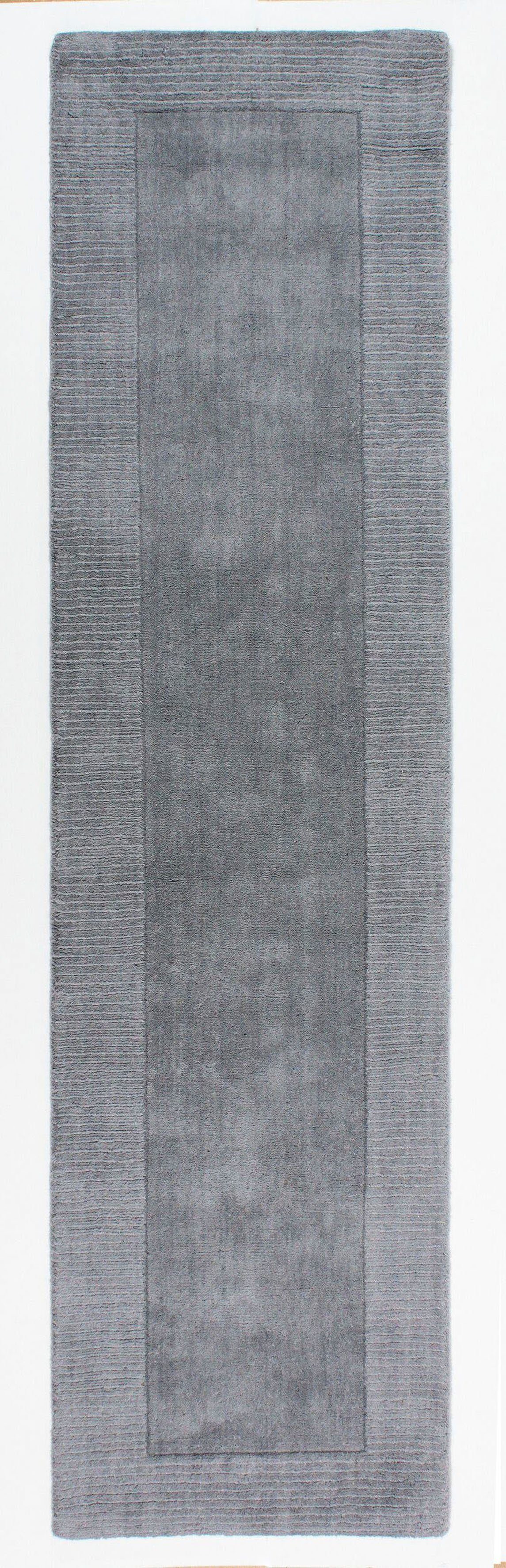 Läufer Siena, FLAIR RUGS, rechteckig, Höhe: 10 mm, mit Bordüre, uni, idealer Wollteppich für Wohnzimmer, Schlafzimmer hellgrau