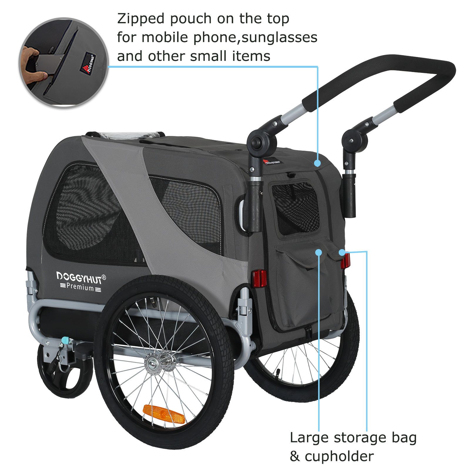 TIGGO Fahrradhundeanhänger DOGGYHUT® Hundefahrradanhänger Fahrradanhänger Hundeanhänger, Verstellbare Sicherheitsleine