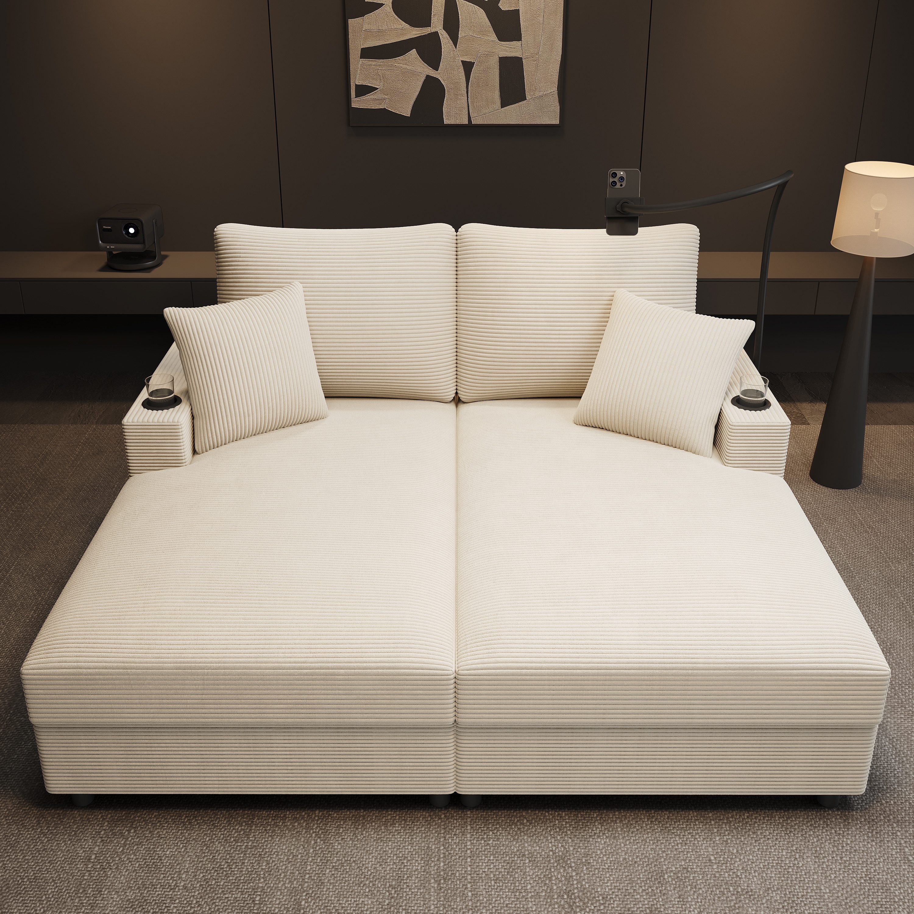 OKWISH Schlafsofa 2-Sitzer Sofa 163 cm mit Relaxfunktion, Cordbezug und USB-Ports., Set 1 Teile, Geeignet für Wohnzimmer, Schlafzimmer oder Heimkino.