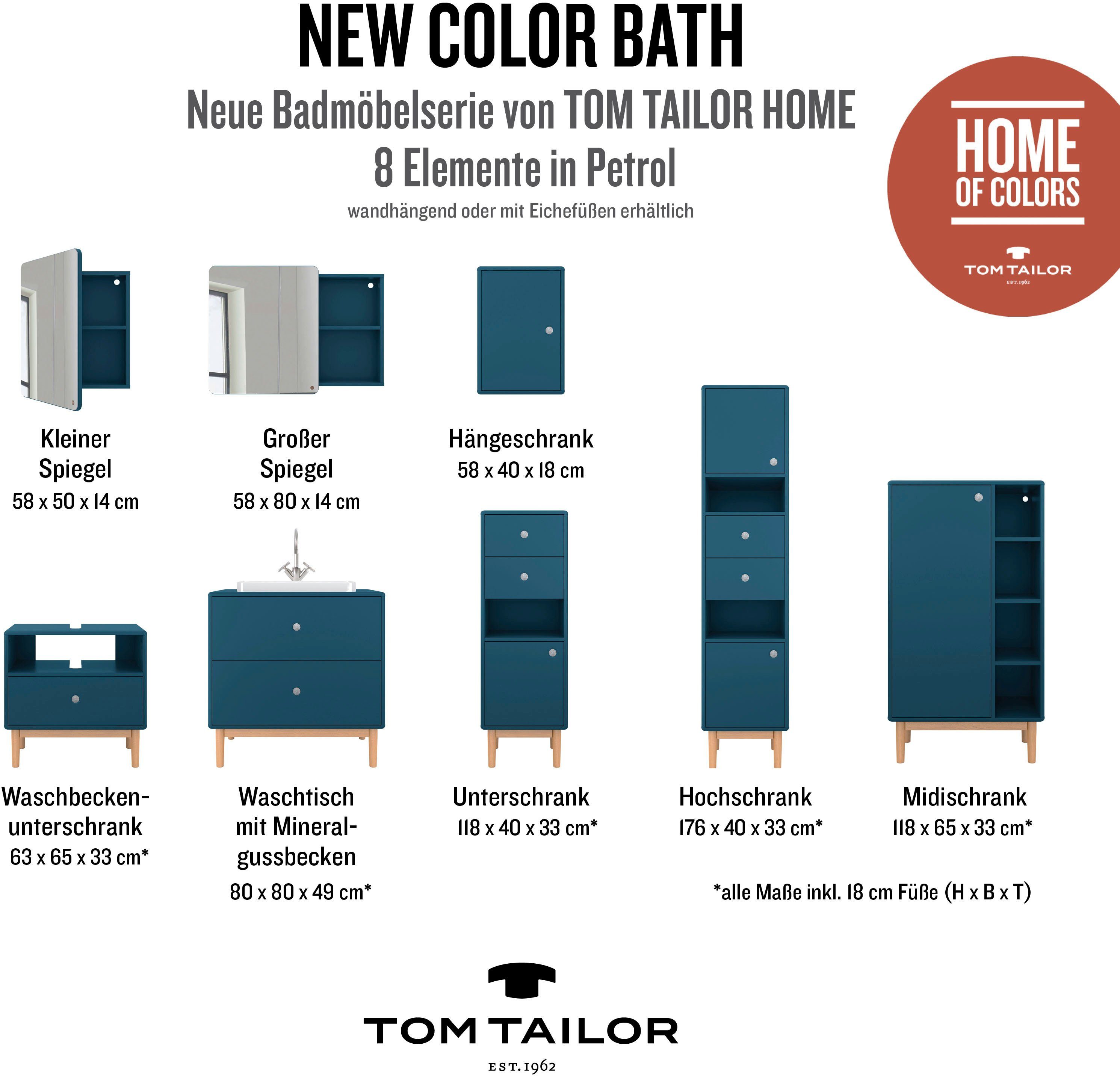 TOM TAILOR HOME mit cm Eiche Füßen 1 petrol COLOR Breite BATH mit geölt, Midischrank in Tür, 65