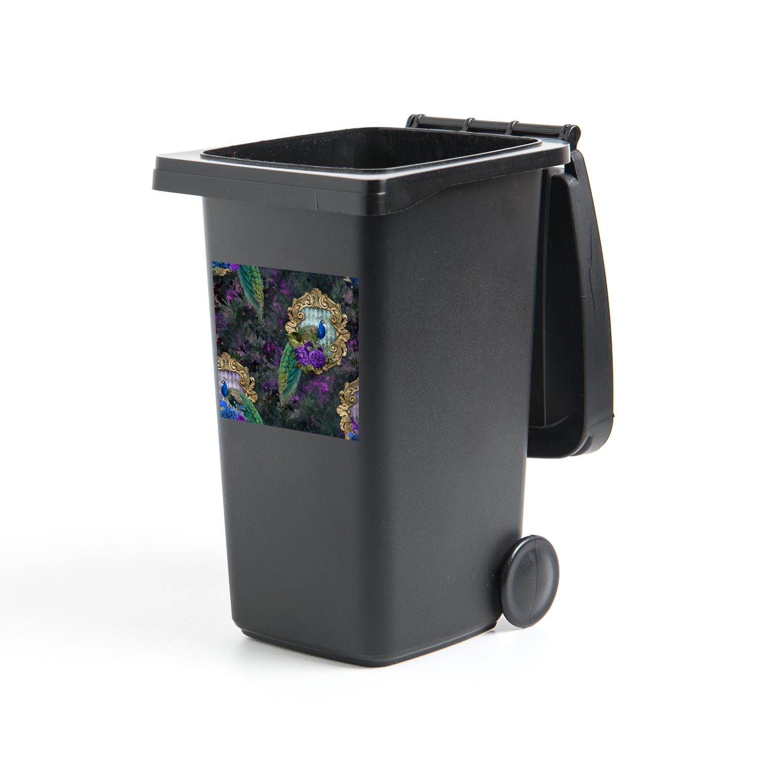 Abfalbehälter Mülltonne, Mülleimer-aufkleber, - - Lila MuchoWow Container, Wandsticker (1 Sticker, Muster St), Pfau