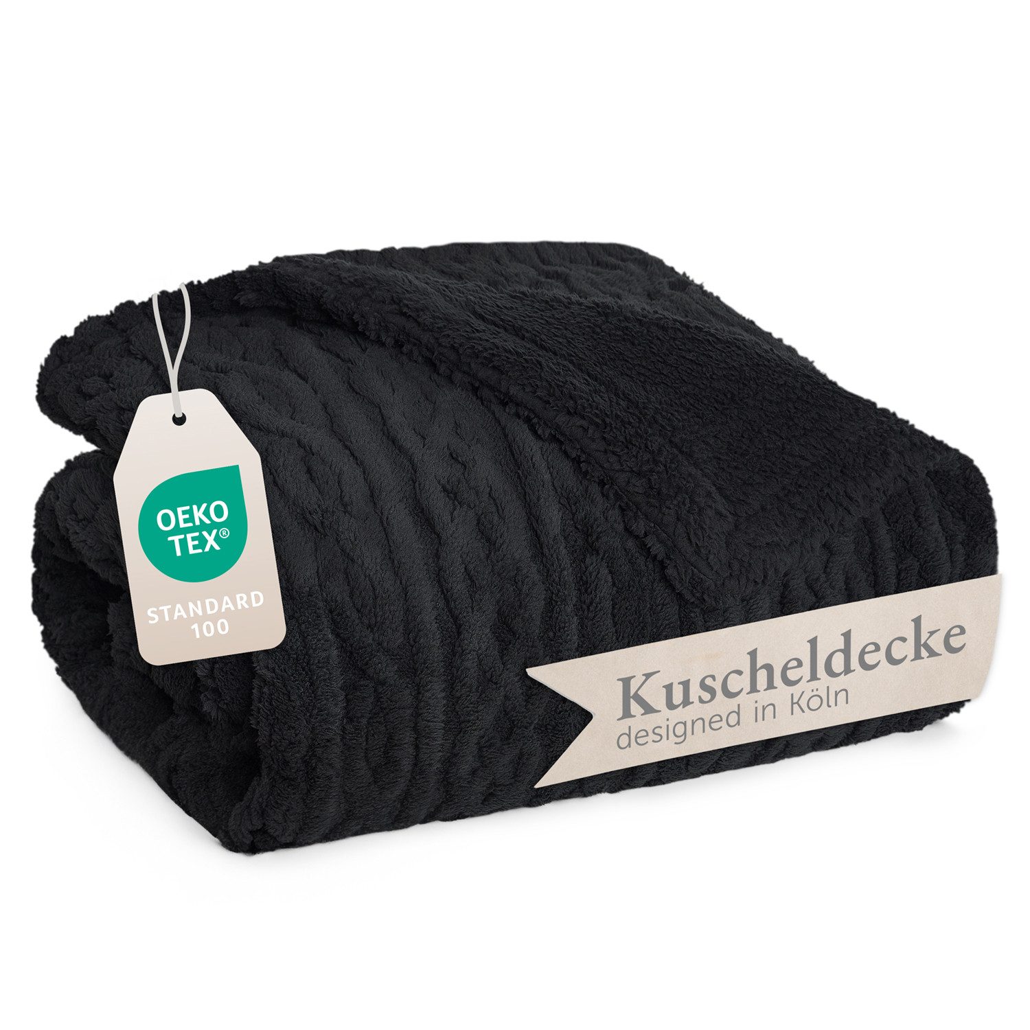 Wohndecke Oeko-TEX zertifizierte waschbare Wohn- & Kuscheldecke, Blumtal, mit weicher Sherpa-Innenseite