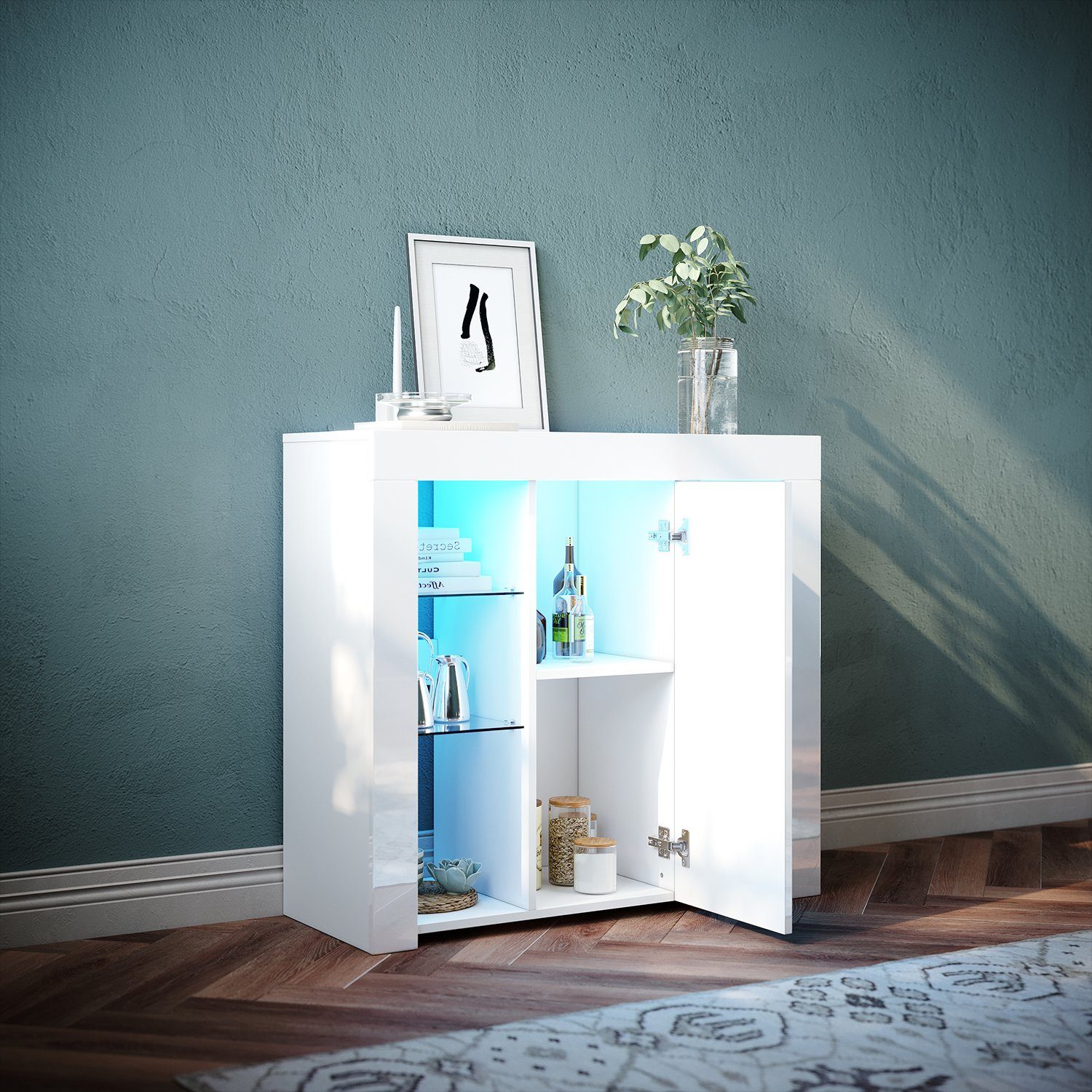 SONNI Kommode Modernes minimalistisches Sideboard mit LED, Erhältlich in zwei Farben
