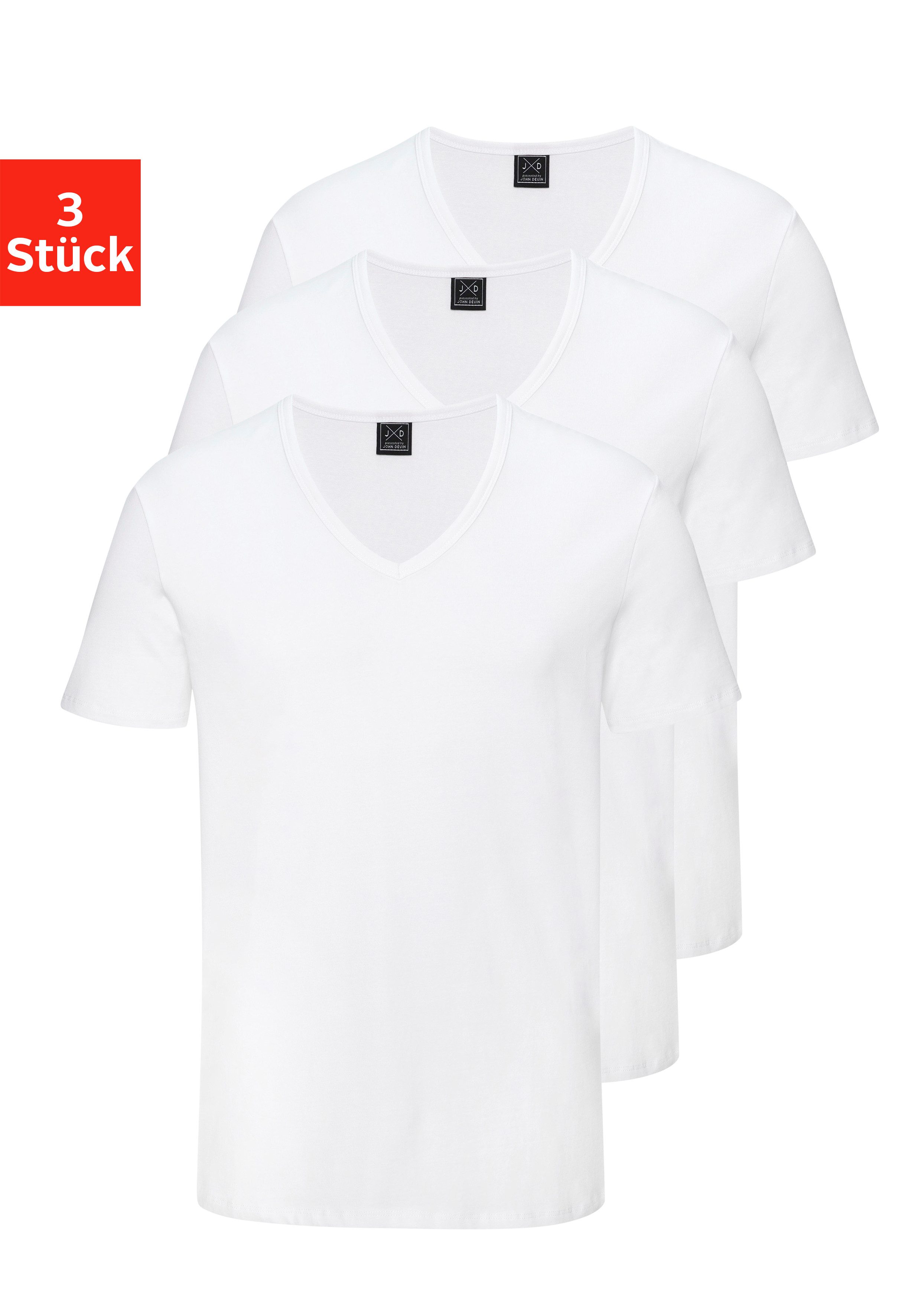 John Devin T-Shirt mit tiefem V-Ausschnitt, V-neck, Unterziehshirt (3er-Pack) aus elastischer Baumwollqualität. € 29,99, (€ 10,00 pro 1 Stk).