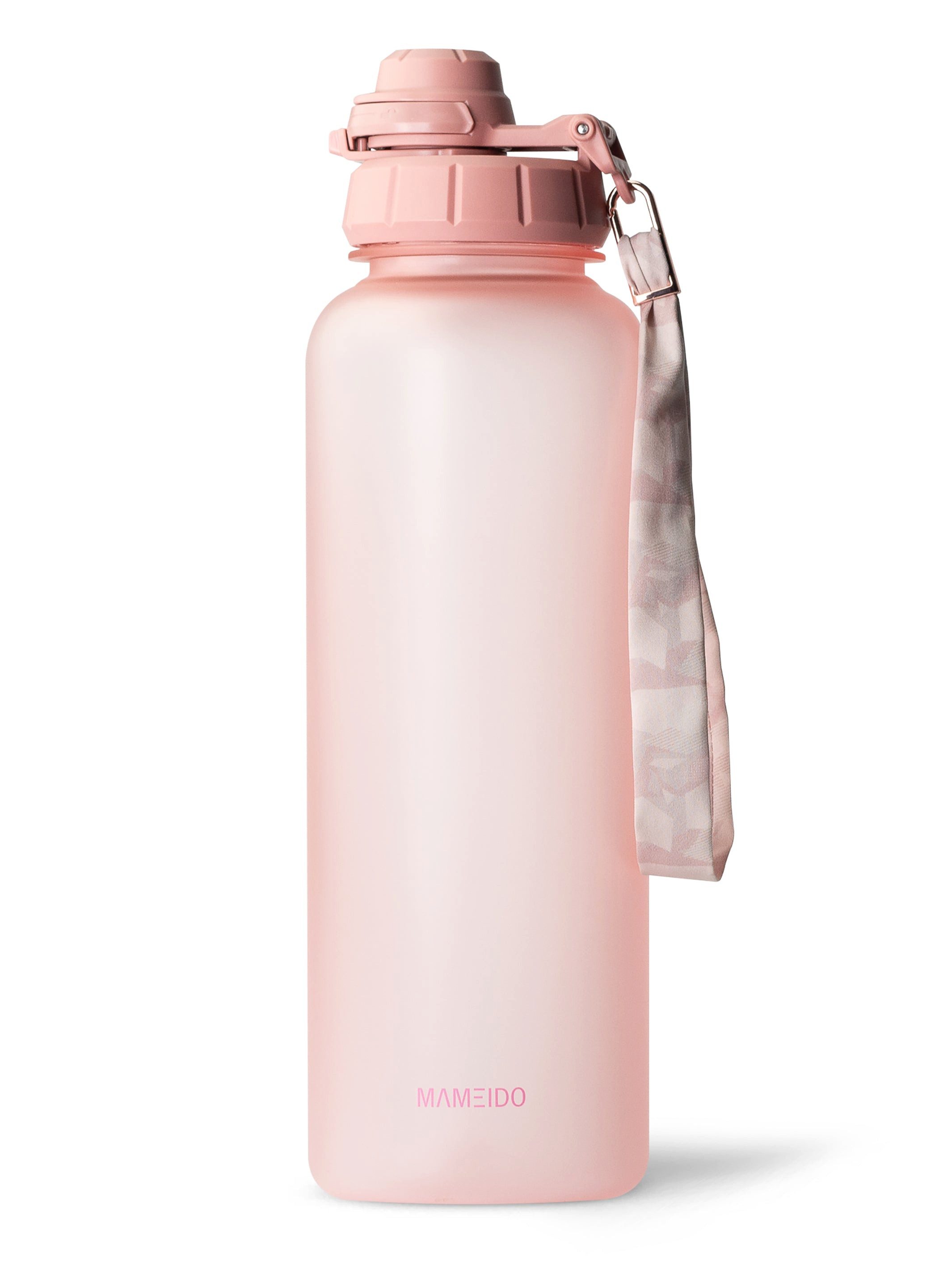 MAMEIDO Trinkflasche, mit 2-in-1 Deckel, Zeitmarkierung, Handschlaufe in 0,5l, 1l, 1,5l & 2l