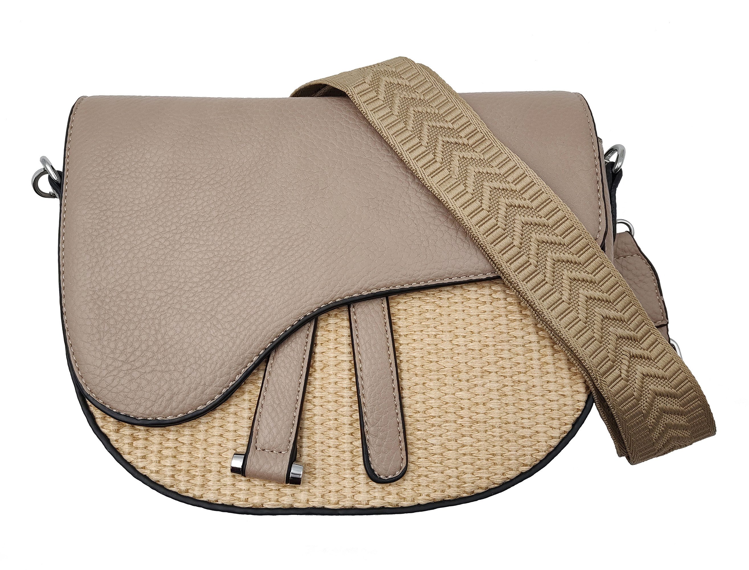 Cassandra Accessoires Umhängetasche Handtasche, Saddlebag "Marit", Kunstleder kombiniert mit Bast-Optik
