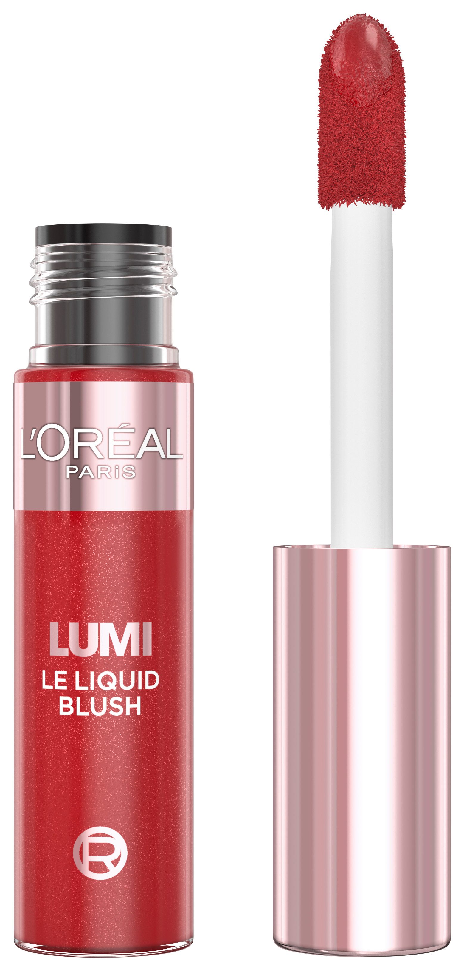L'ORÉAL PARIS Rouge LUMI LE LIQUID BLUSH GLOWY, flüssige Textur, schimmernde und intensive Farbe, glänzendes Finish