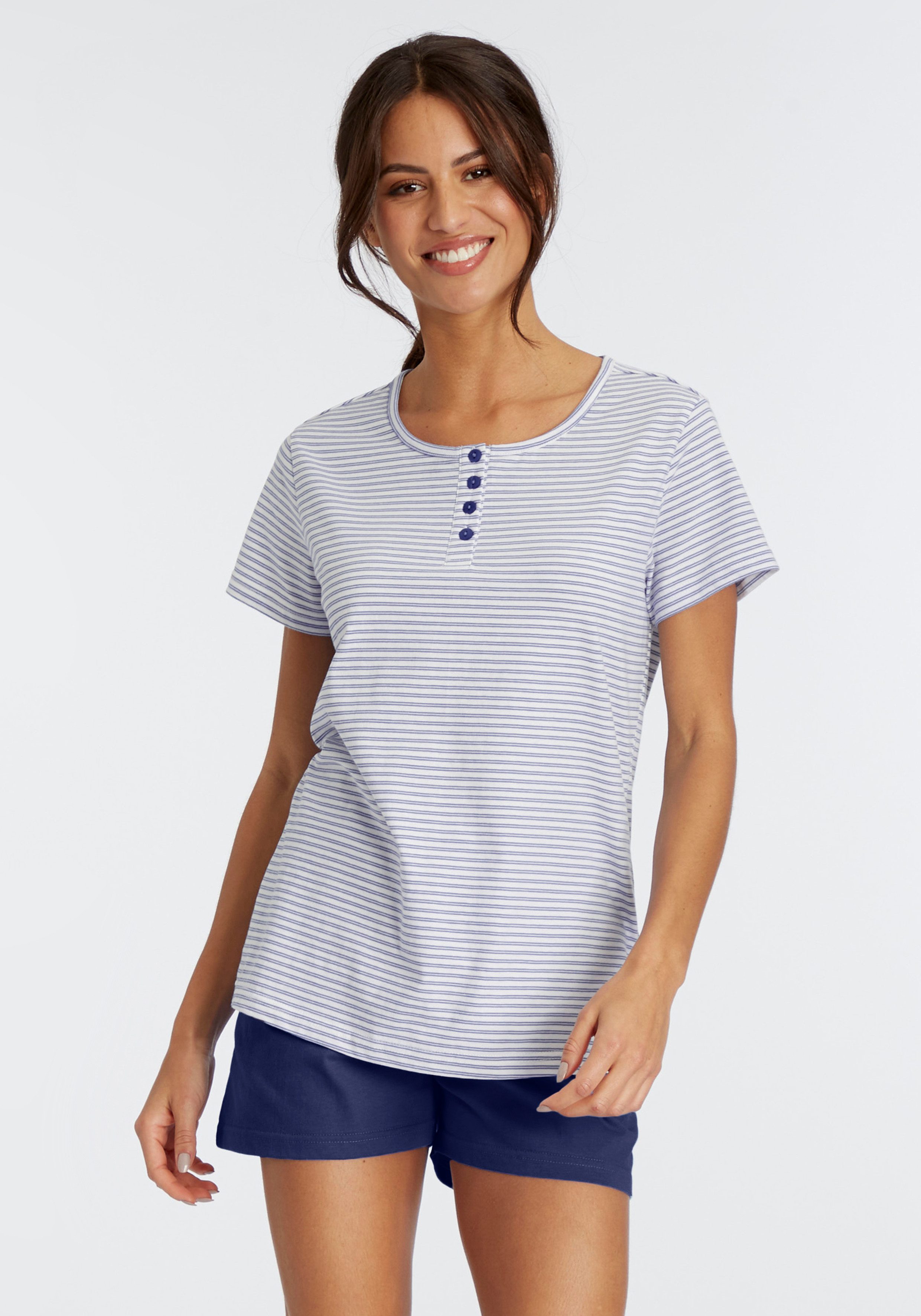 Vivance Dreams Shorty (Set, 2 tlg) mit garngefärbten Streifen günstig online kaufen