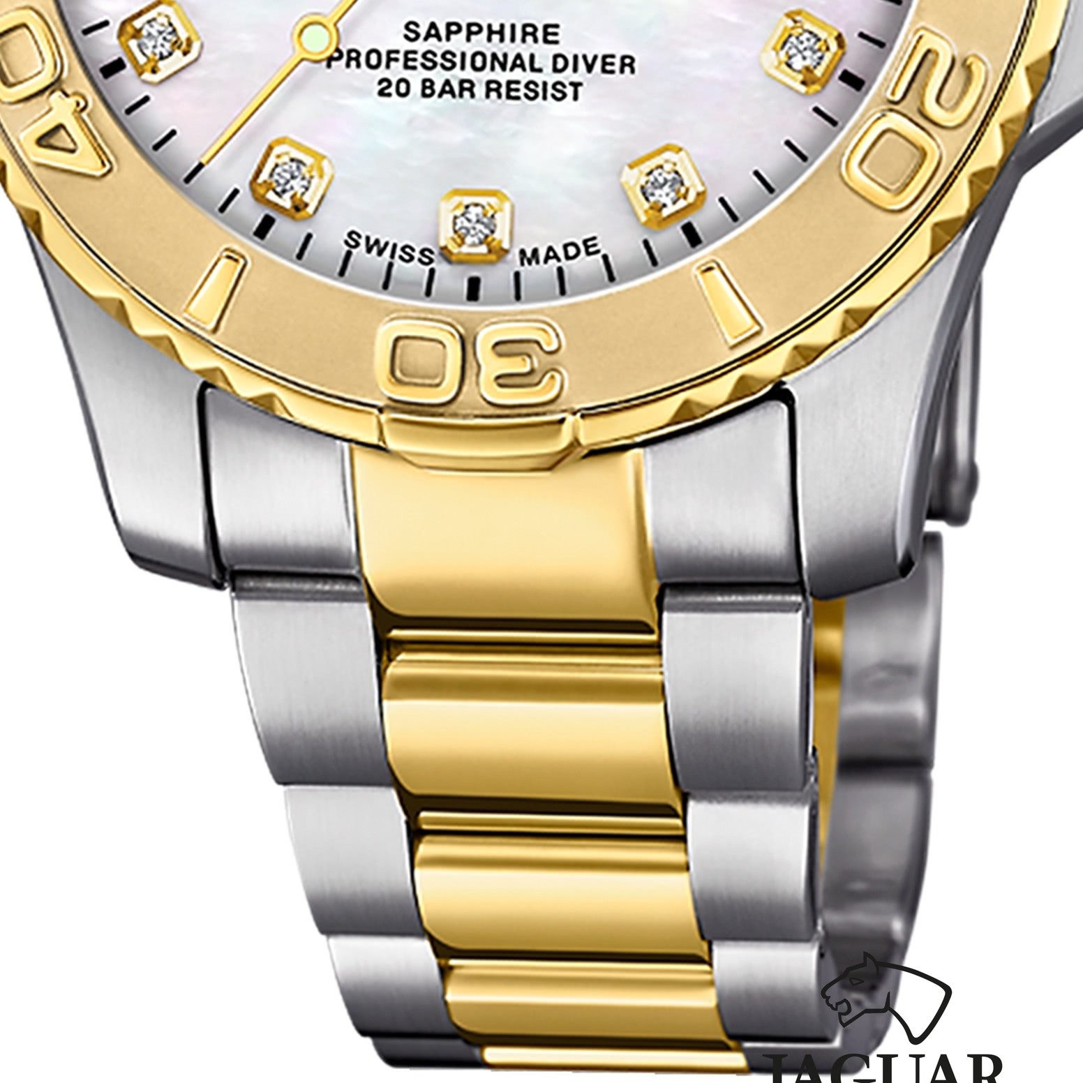 JAGUAR Quarzuhr Jaguar Herrenuhr Edelstahl silber gold, (Analoguhr), Herren Armbanduhr rund, Edelstahlarmband silber, gold