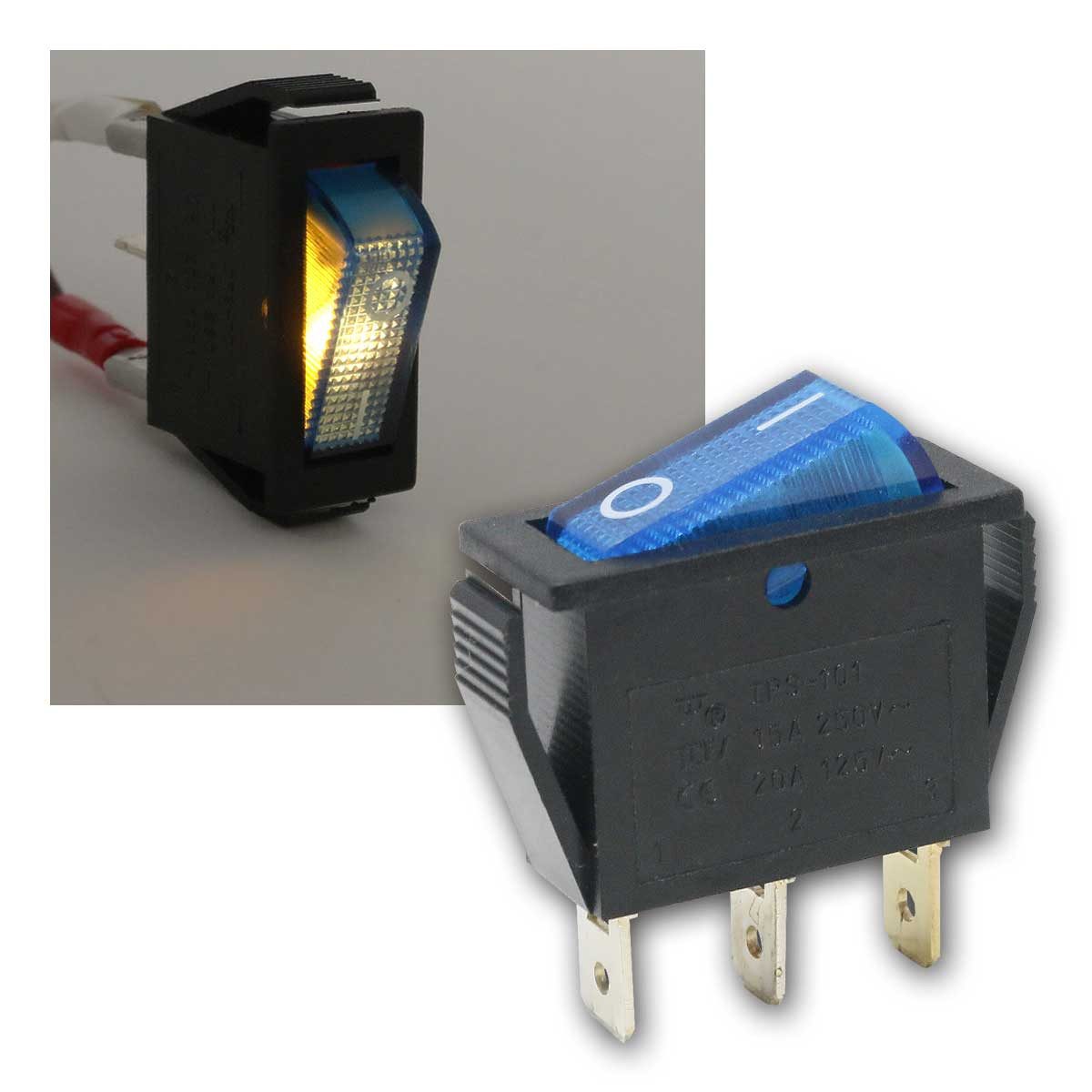 Blanko Schalter Einbau-Wippenschalter beleuchtet 1-polig blau