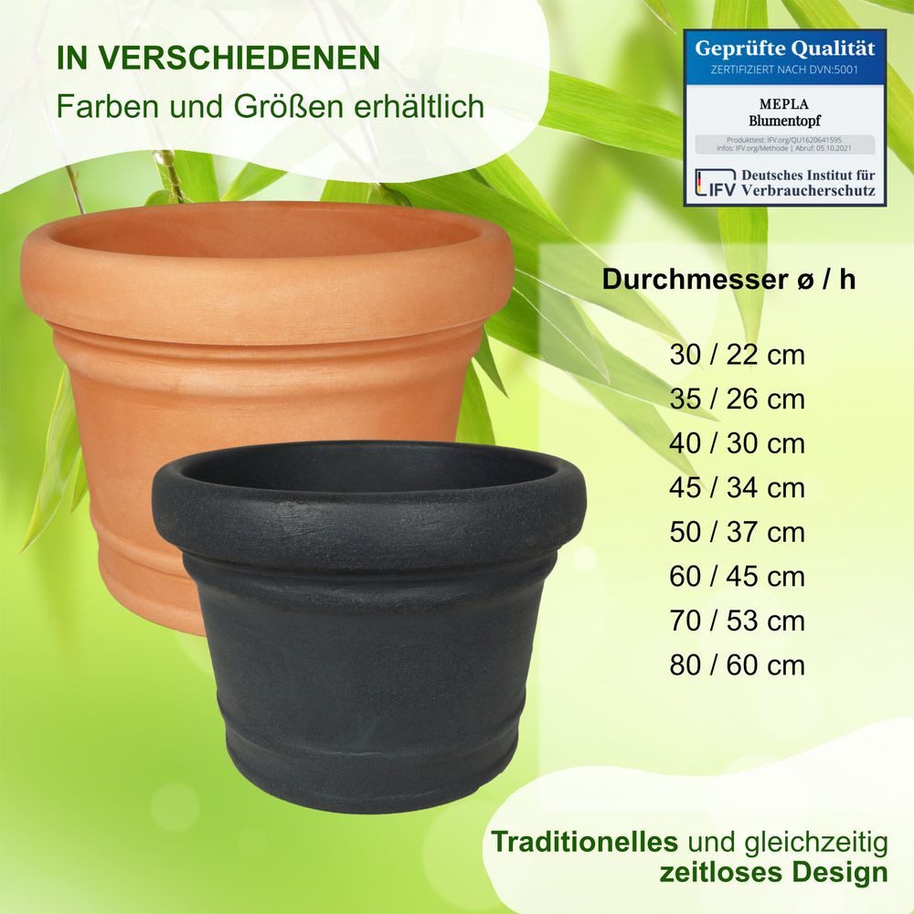 Heimwerkercenter Blumentopf MePla Blumentopf Pflanzkübel Monza ø30 cm, Terra, frostfester Kunstoff – Bild 5 von 5