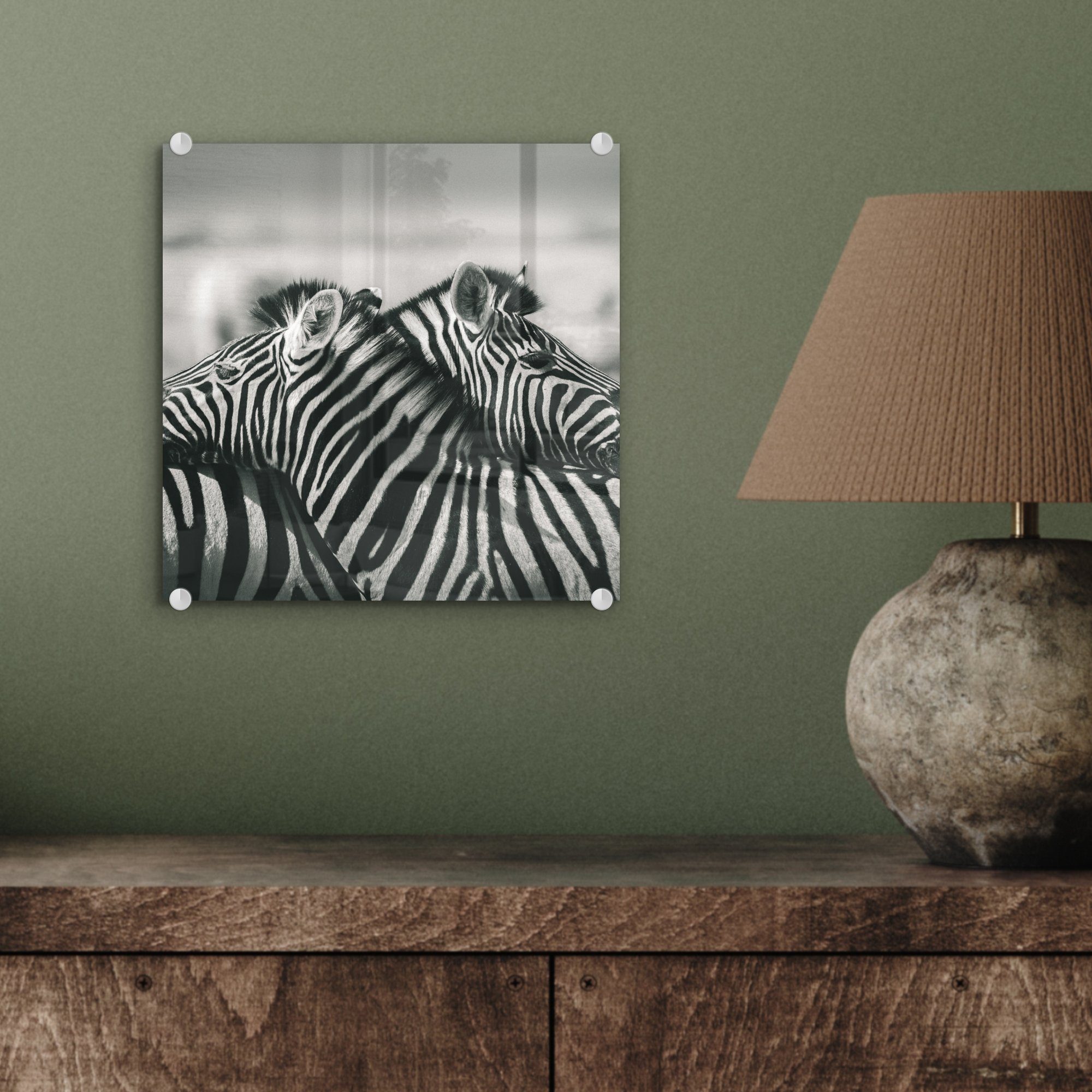 Glas Wanddekoration Foto Zebras, Bilder auf Glasbilder - St), - auf Acrylglasbild Glas MuchoWow - (1 Kuschelige Wandbild