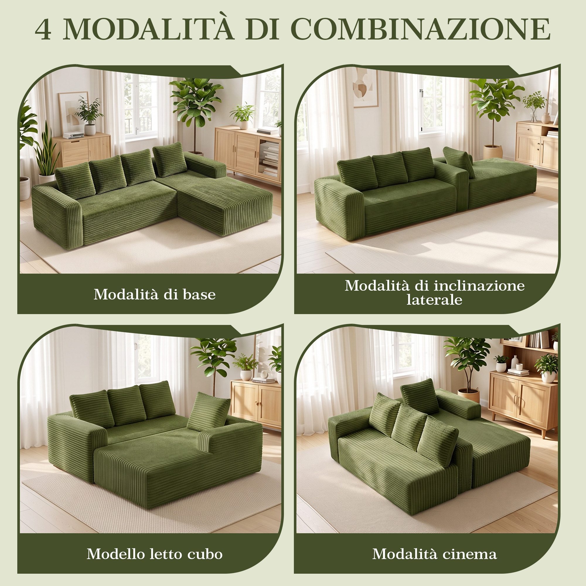 MIBODE Ecksofa Cloud Ecksofa L-Form Chaiselongue Grün