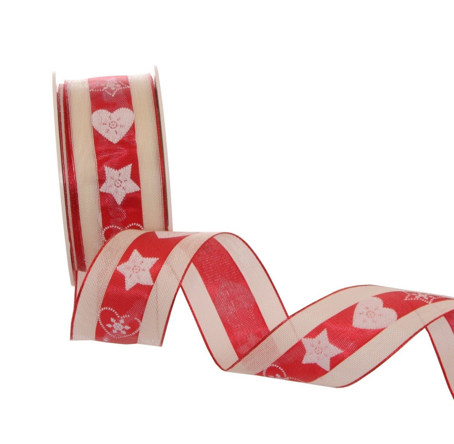 Deko AS Dekoband Weihnachtsband "Vintage Cookie" gedrahtet - natur-rot 40mm 20m - 627