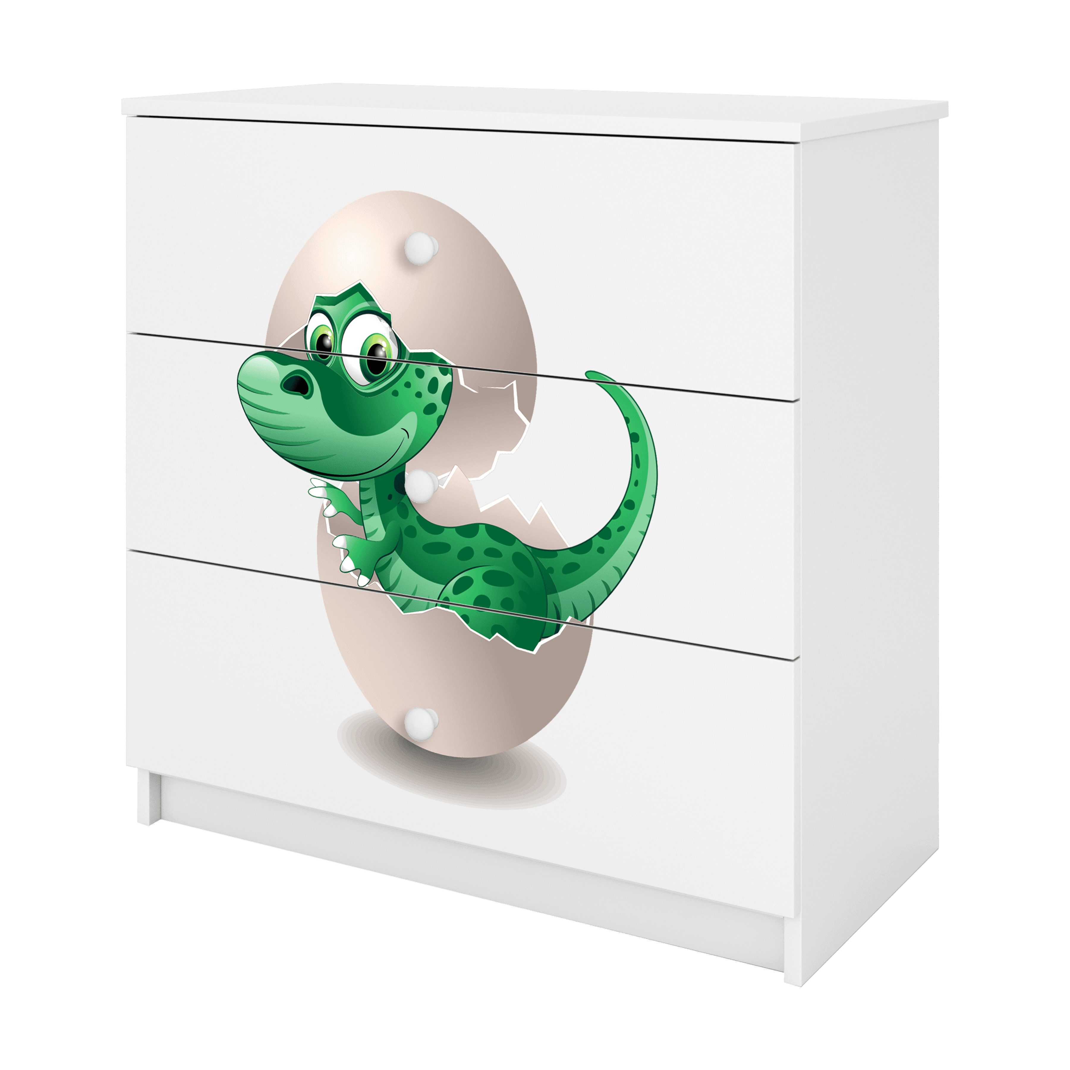 Raumhirsch Furniture Kommode Kinderkommode mit Schubladen Kleiner Dino in der Farbe Weiß Babydreams