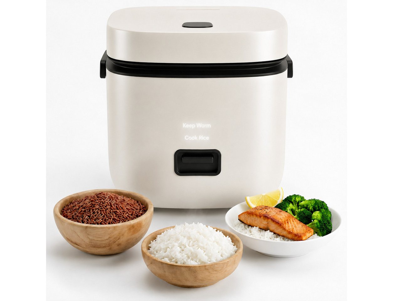 CkeyiN Pro Reiskocher Klein,1,5L Mini Reiskocher Tragbar,Multikocher Kleiner Reiskocher, 200 W, mit Dampfgarer,Antihaftbeschichtetem,Warmhalten,für 1-2 Personen