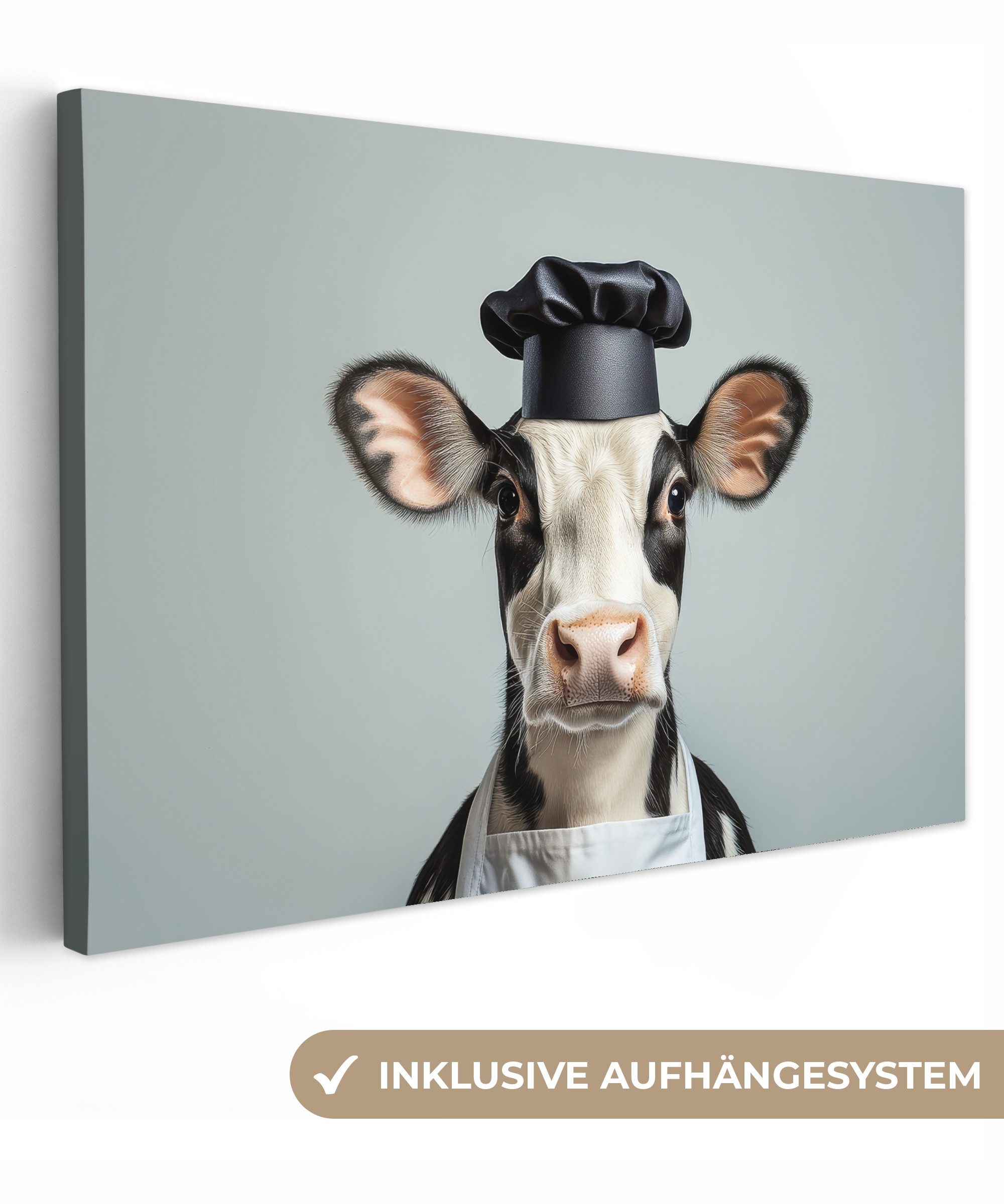 OneMillionCanvasses® Leinwandbild Kuh - Schwarz - Weiß - Koch, Fotodruck (1 günstig online kaufen