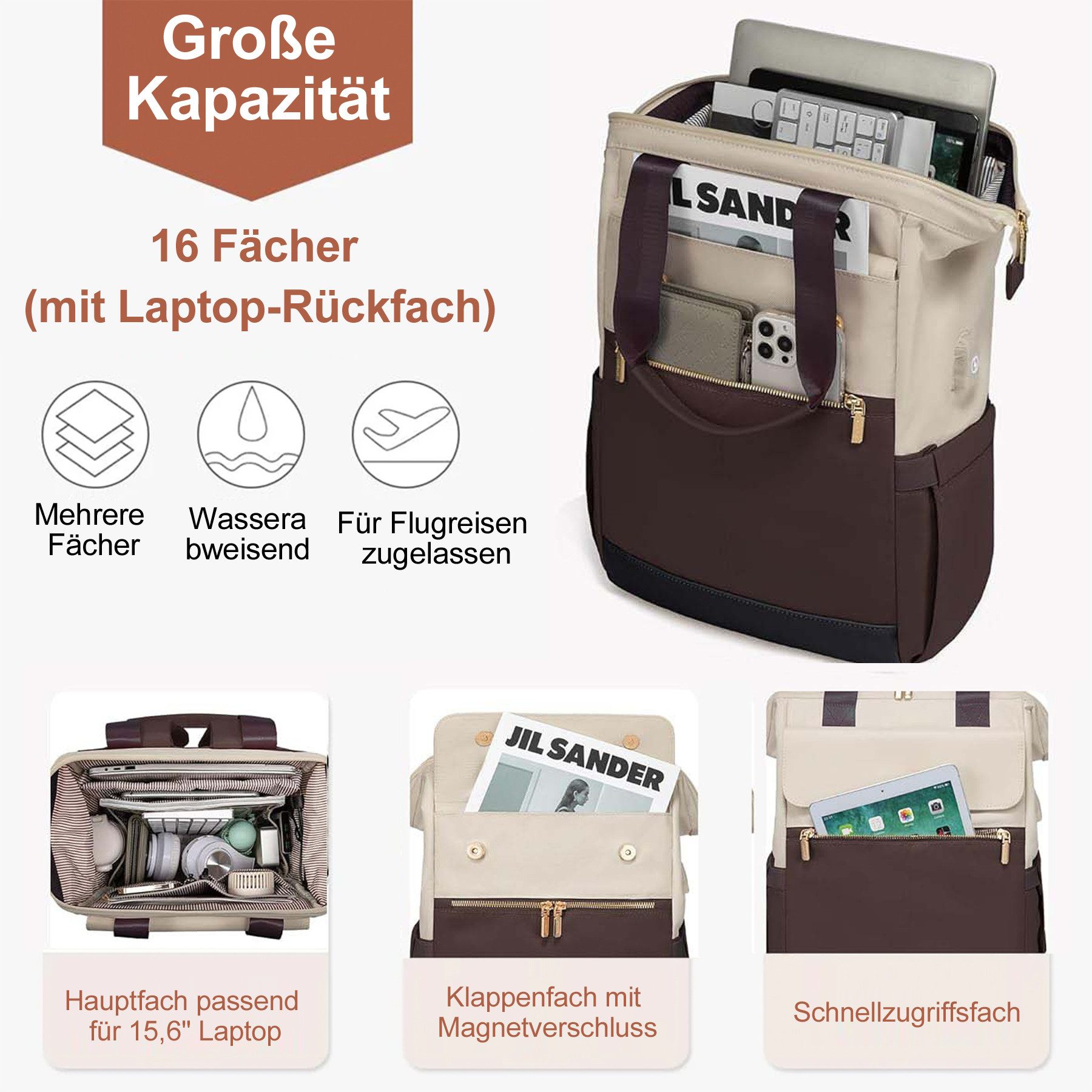 Mutig Rucksack Rucksakck Damen 16 Zoll,Diebstahlsicher Cityrucksack Wasserdicht (Laptop Schulrucksack Tagesrucksäcke Handtasche 2 in 1, Schultasche Teenager, Backpack Women, Elegant modische, große Kapazität), für Damen und Herren,College,Reisen, Business, Alltag,Indoor & Outdoor