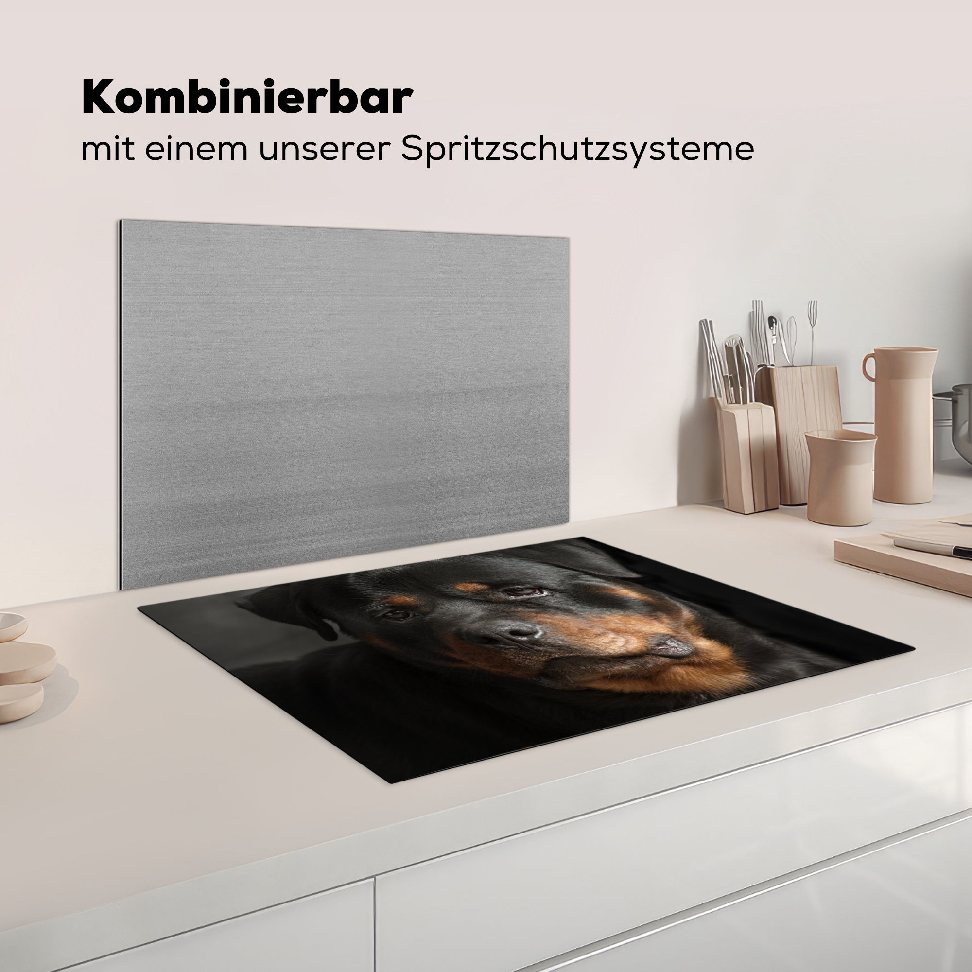 (1 nutzbar, Arbeitsfläche Herdblende-/Abdeckplatte tlg), Porträt cm, Ceranfeldabdeckung Vinyl, Rottweilers Atelier, Mobile eines 70x52 MuchoWow im