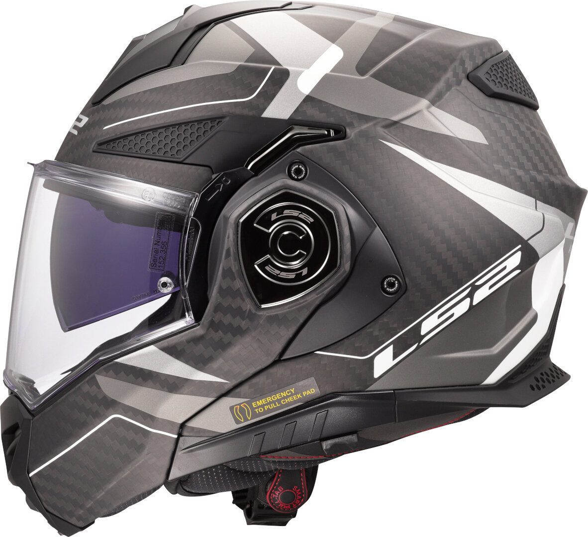 LS2 Motorradhelm FF901 Advant X Carbon Horizon Klapphelm, vorbereitet für Kommunikationssystem,Notfallsystem-Polsterung (EQ