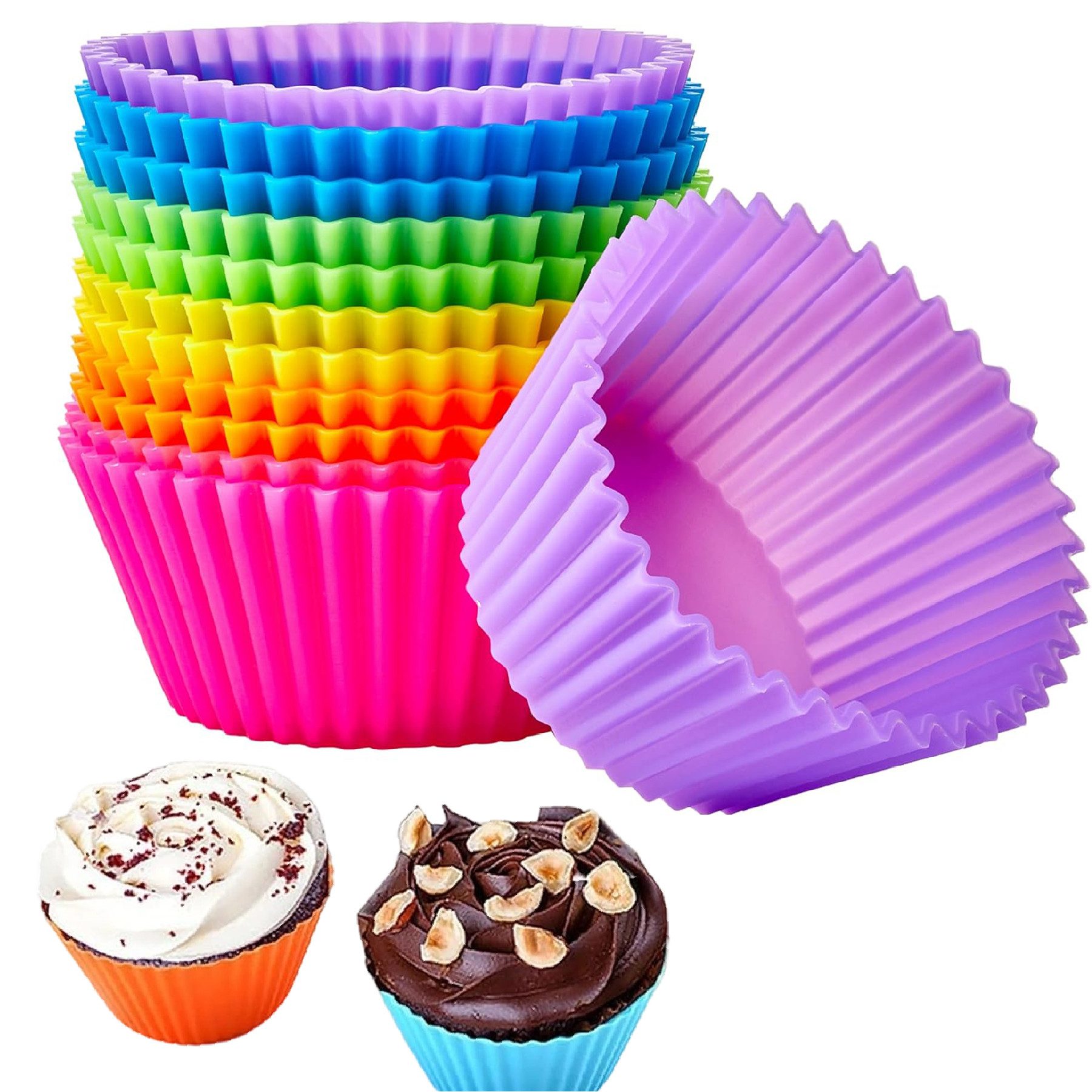 Mutig Silikonform Wiederverwendbare Muffinformen aus hochwertigem Silikon, (Cupcake, Muffinförmchen, Muffin Formen, Backformen, BPA-freiem 12-tlg), antihaftbeschichtete Cupcakeförmchen für Kuchen, Eincreme und Pudding