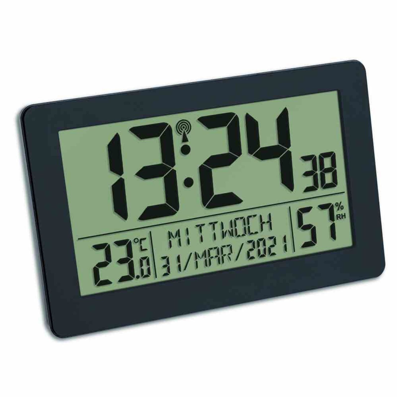 TFA Dostmann Raumthermometer TFA-Dostmann Digitale Funk-Wanduhr schwarz mit Raumklima