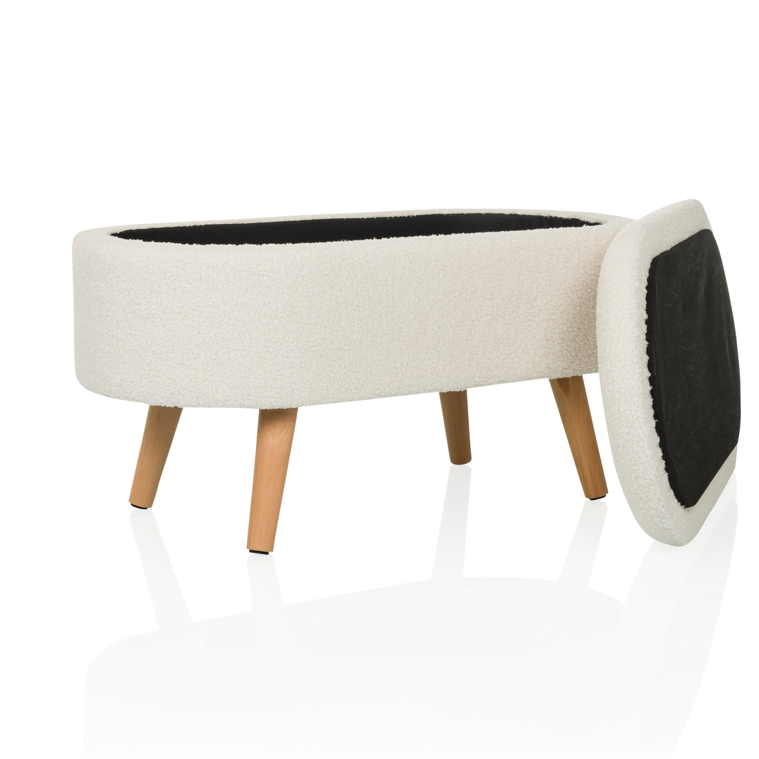hjh LIVING Polsterbank STORIANO Hocker H/B/T: 43.0 x 82.0 x 47.0 cm Stoff (1-St), Sitzbank in Bouclé-Optik mit Stauraum, Teddy Sitztruhe mit Holzbeinen