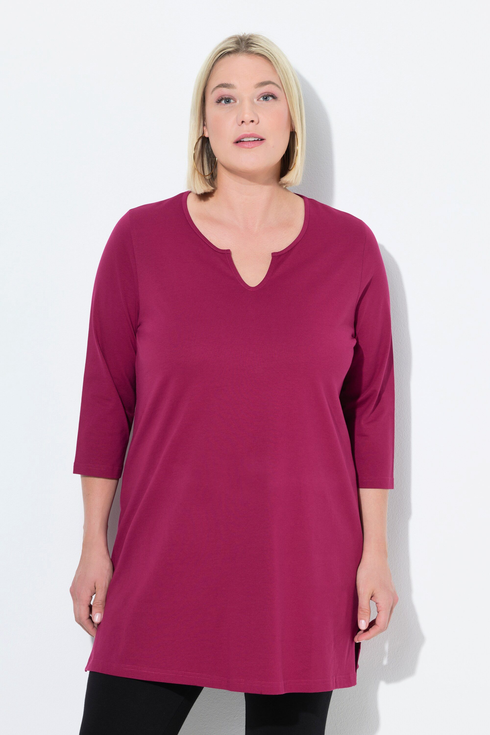 Ulla Popken Longshirt Longshirt A-Linie Tunika-Ausschnitt 3/4-Arm günstig online kaufen