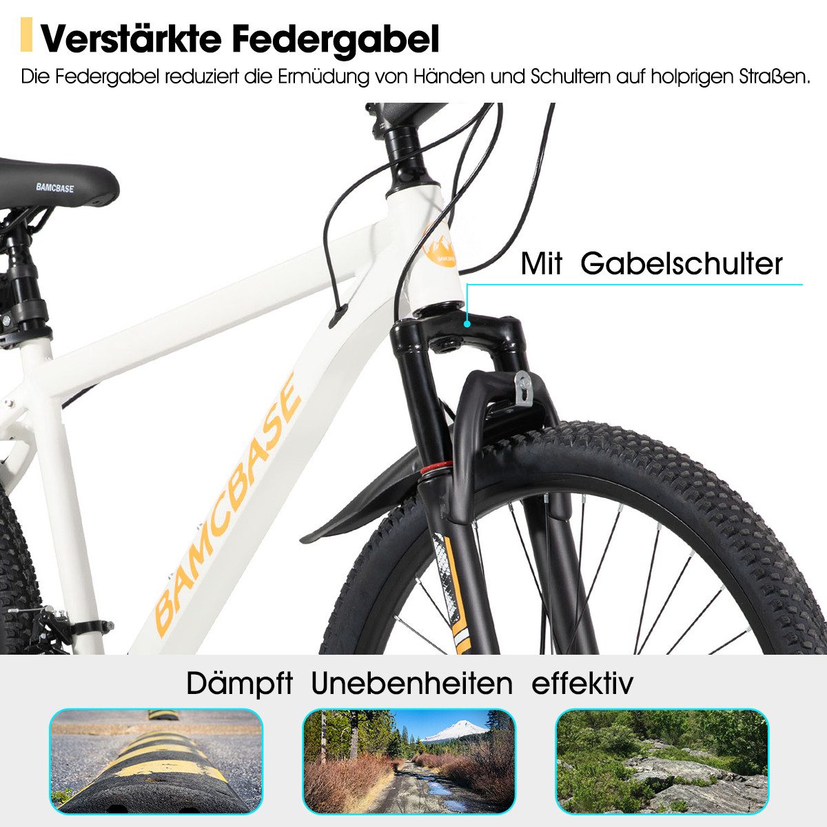 HILAND Mountainbike 26 27,5 Zoll Geländefähiges Fahrrad für Männer und Frauen, Aluminiumrahmen, 21-Gang, mechanischen Scheibenbremsen und Federgabel
