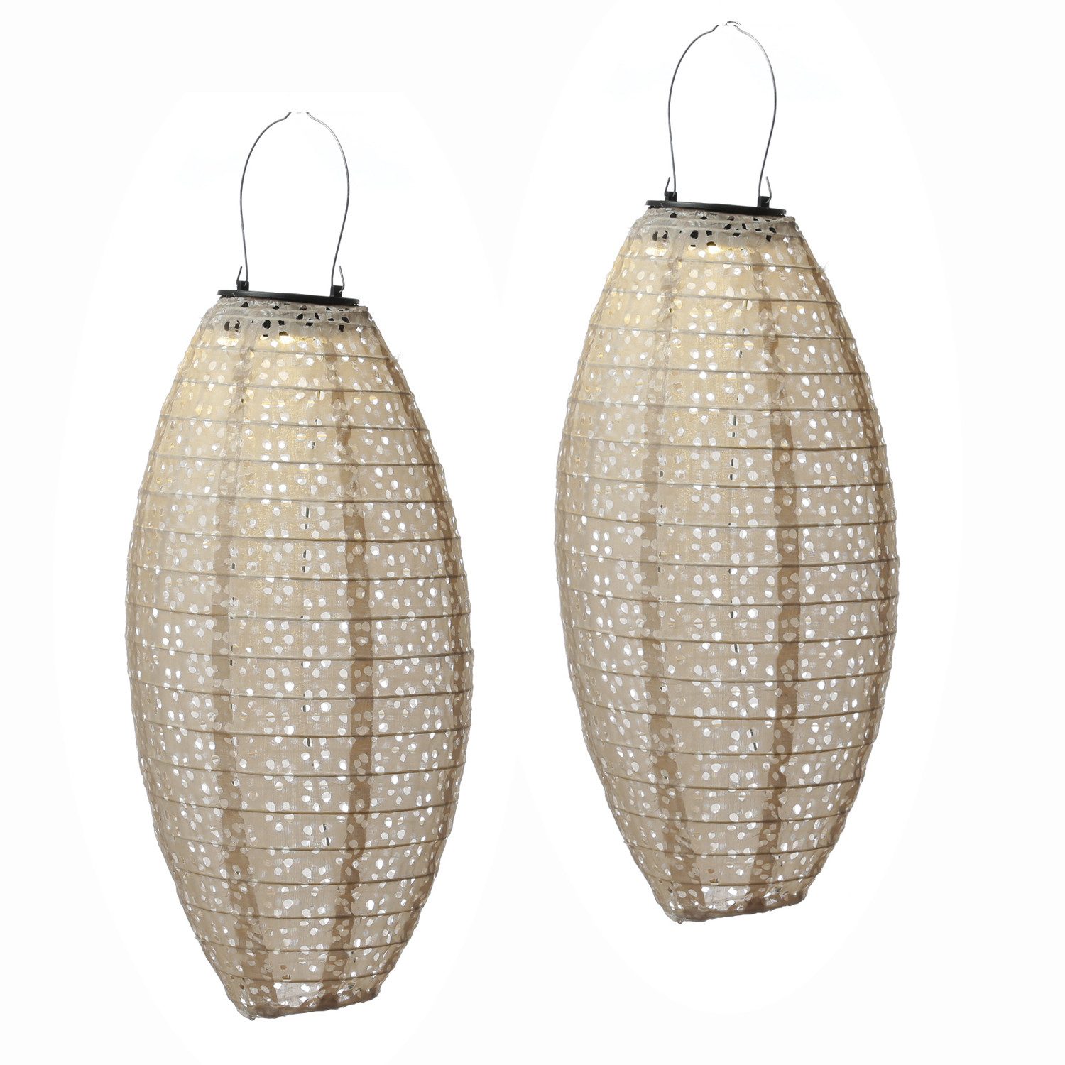 MARELIDA LED Lampion Solar Gartenlampions oval Blumenmuster beige 40cm Balkon Terrasse 2St., LED Classic, warmweiß (2100K bis 3000K)