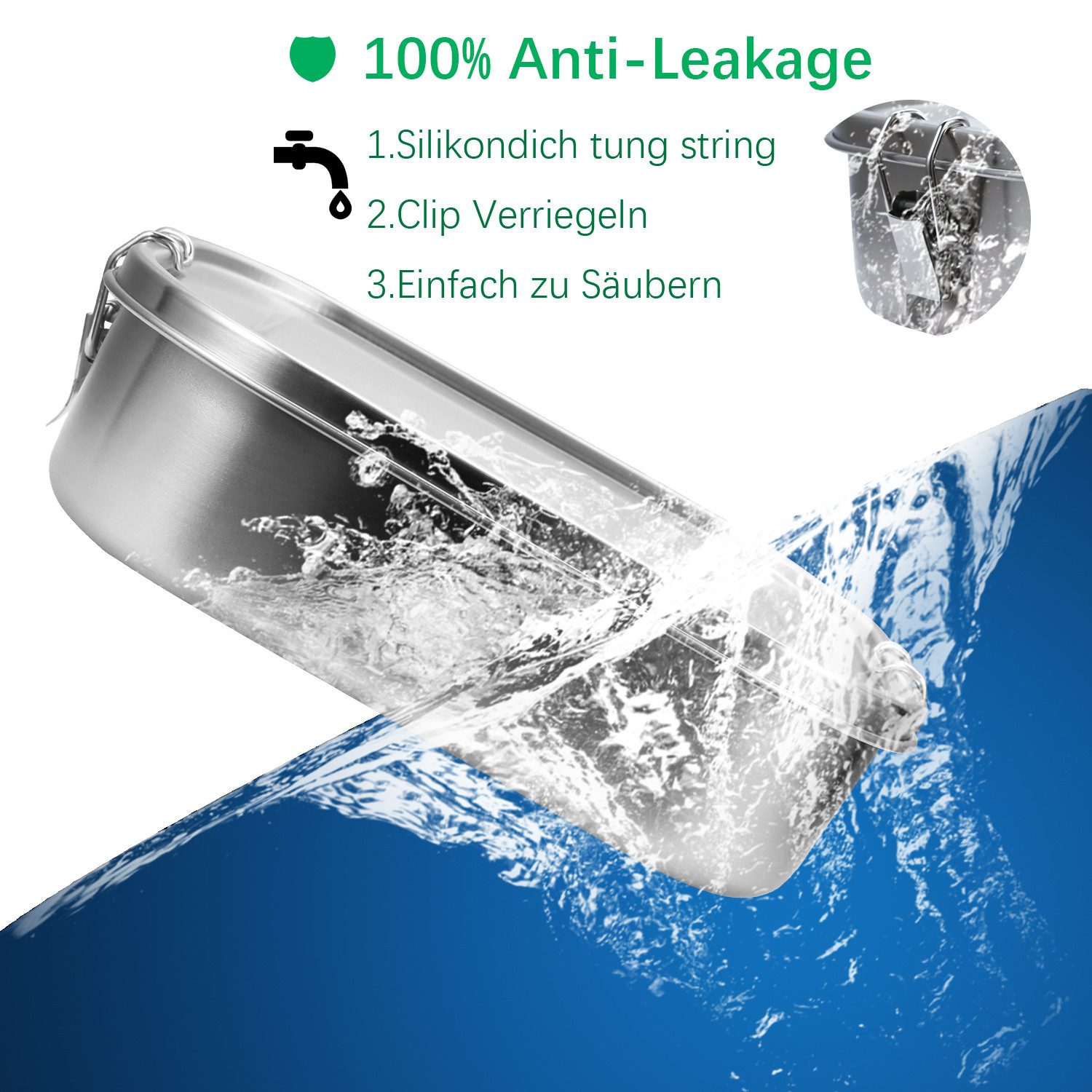 Clanmacy Lunchbox Edelstahl Brotdose mit Fächern Auslaufsichere Lunchbox BPA frei, Edelstahl, (Packung, 1400ml, 1200ml, 800ml), Edelstahl, BPA-frei, plastikfrei, Auslaufsicher