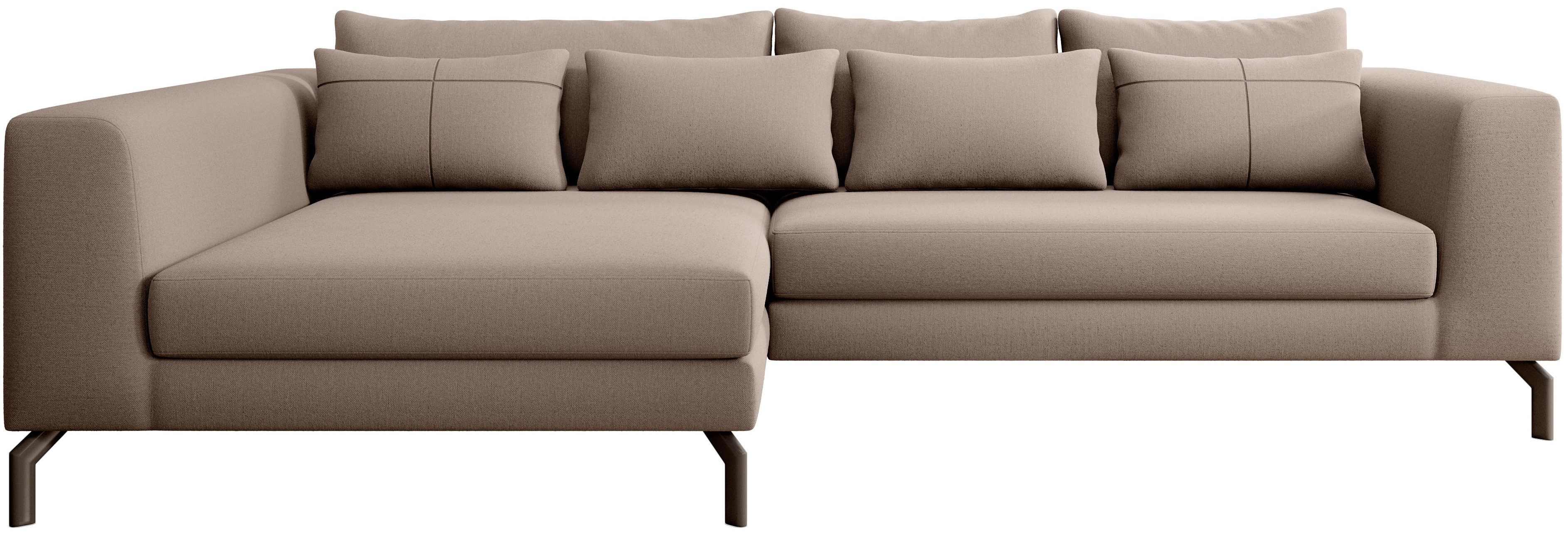 Home affaire Ecksofa Cross, mit softem Sitz, L-Form, wendbare Zierkissen, Breite 284 cm, Couch mit vielen Kissen, stylische Kreuznaht, elegante Metallfüße