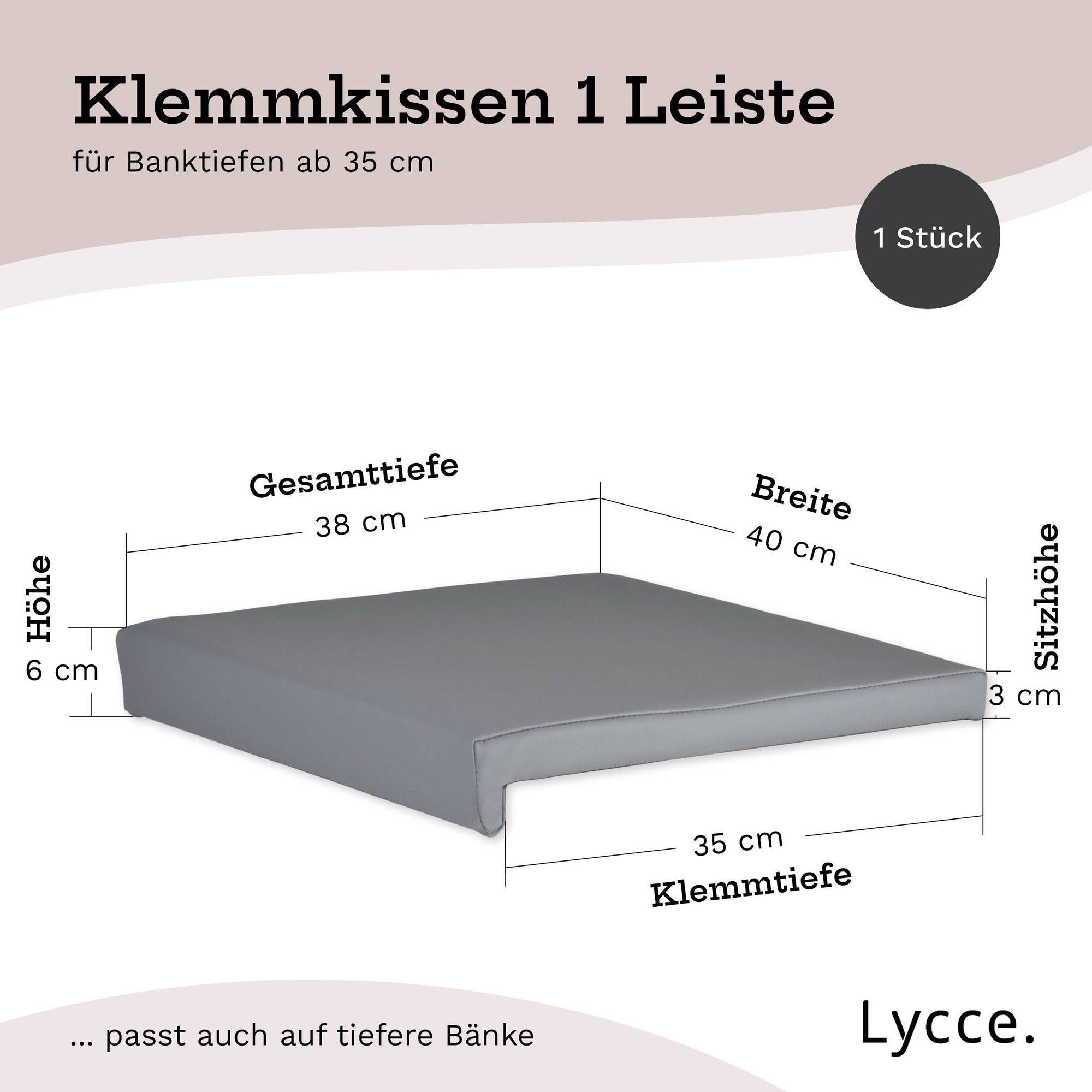 Lycce Bankauflage Klemmkissen, Sitzkissen 1 Leiste, 35cm Klemmtiefe, weich gepolstert, (1 St), verrutscht nicht, hochwertiger Kunstlederbezug, verschiedene Farb – Bild 4 von 5