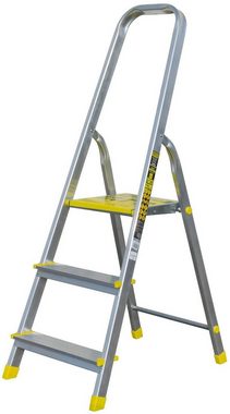 nm_trade Stehleiter Stehleiter Haushaltsleiter mit 3 Stufen Profi Leiter aus Aluminium, belastbar bis 120 kg, aus Aluminium, leicht, stabil, robust