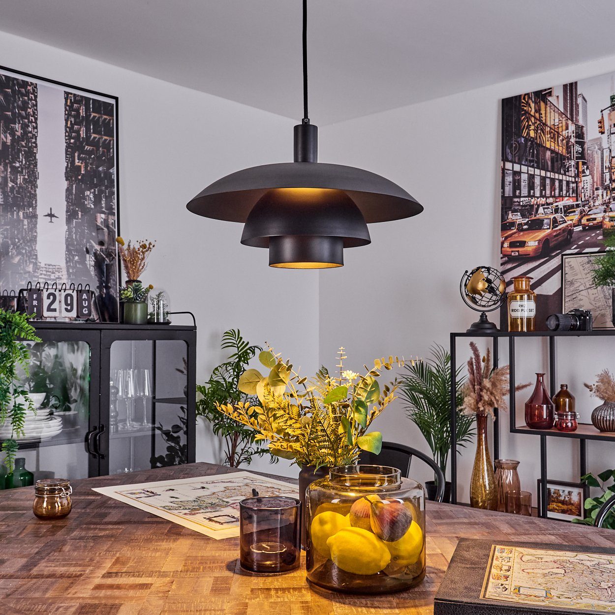 hofstein Hängeleuchte Hängelampe aus Metall in Schwarz, ohne Leuchtmittel, günstig online kaufen