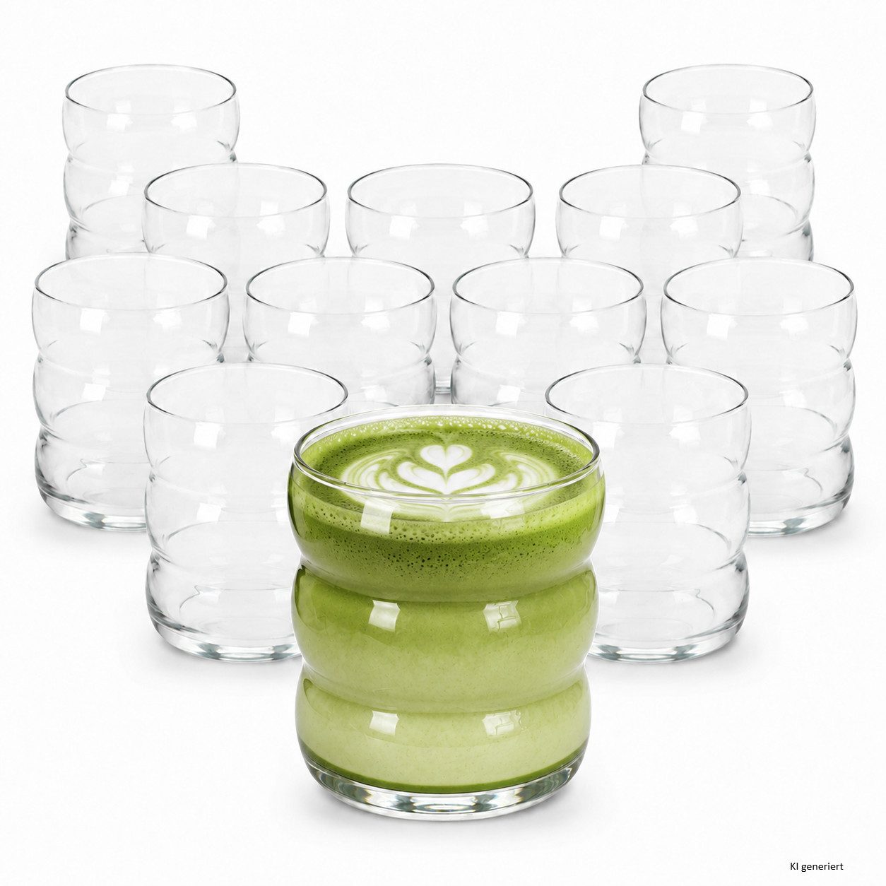 MamboCat Latte-Macchiato-Glas 12er Set Matcha Gläser 360ml Wellendesign Trinkglas Latte Cocktails, Glas