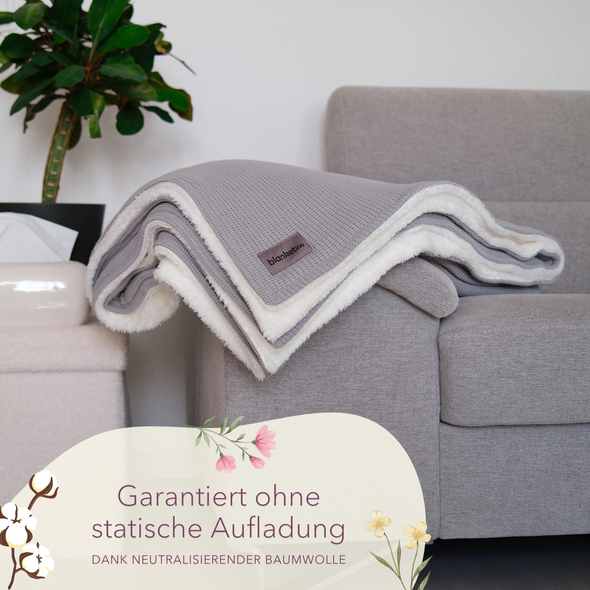 Wohndecke Premium Kuscheldecke mit Baumwollstrick, blanketino, extra voluminös – Bild 4 von 5